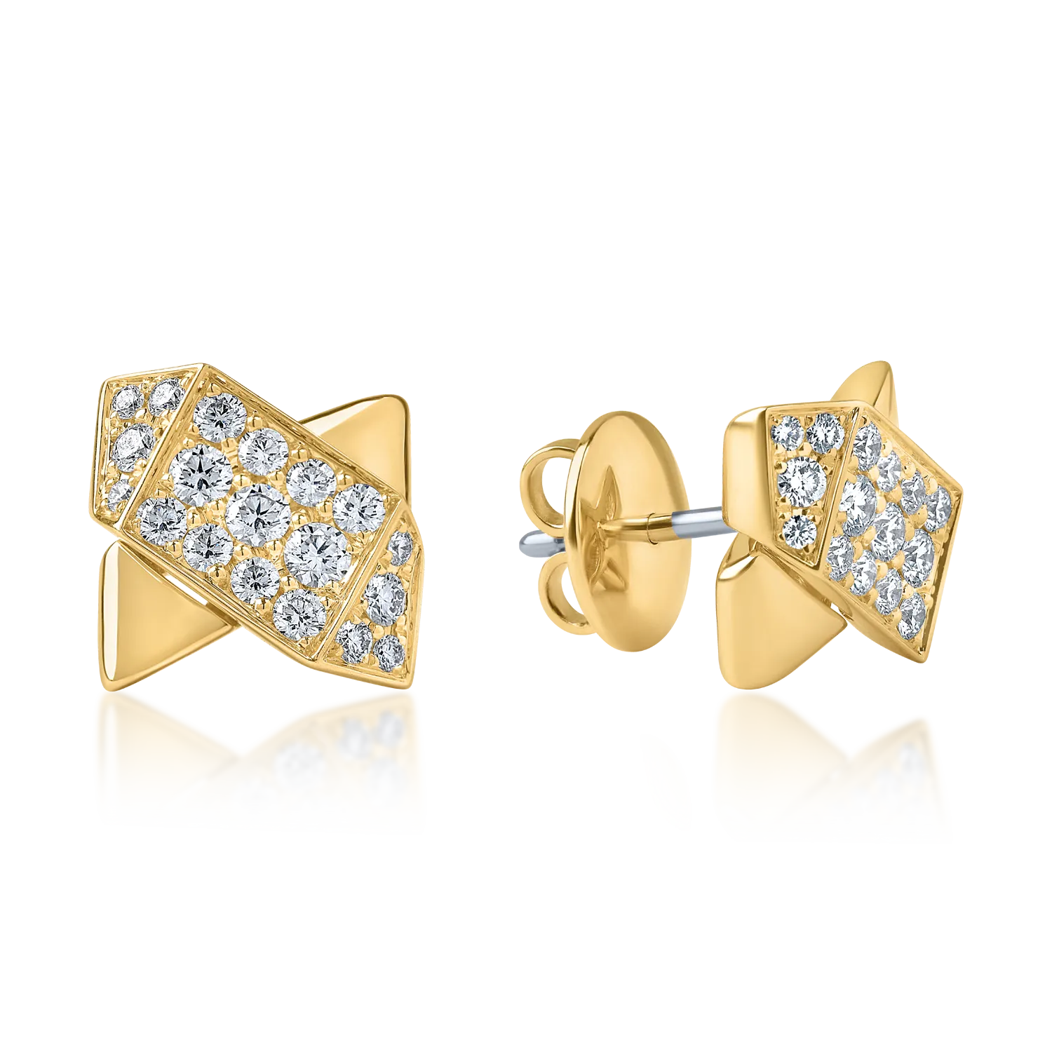Sárga arany geometriai fülbevaló 0.5ct gyémántokkal