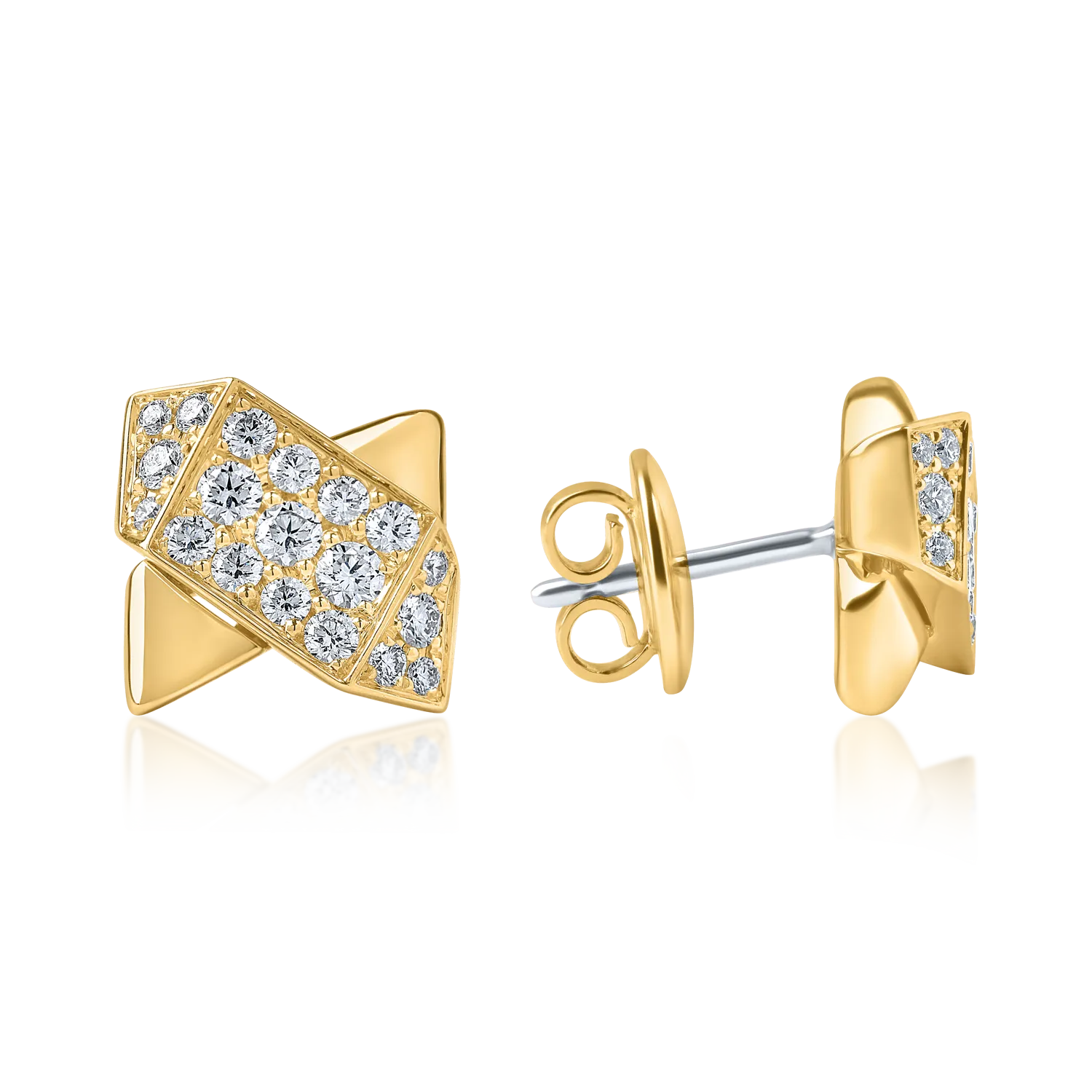 Sárga arany geometriai fülbevaló 0.5ct gyémántokkal