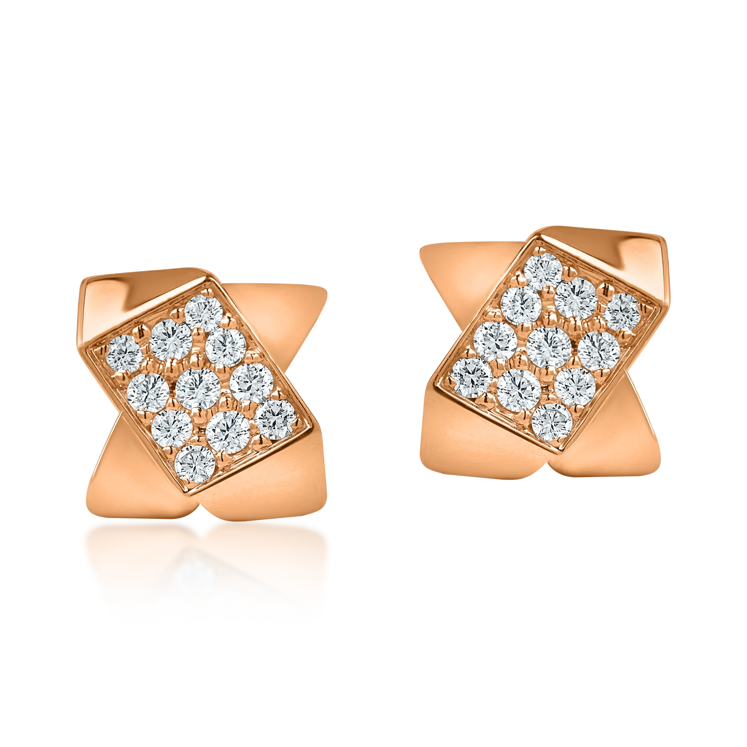 Rózsarany geometrikus fülbevaló 0.4ct gyémántokkal