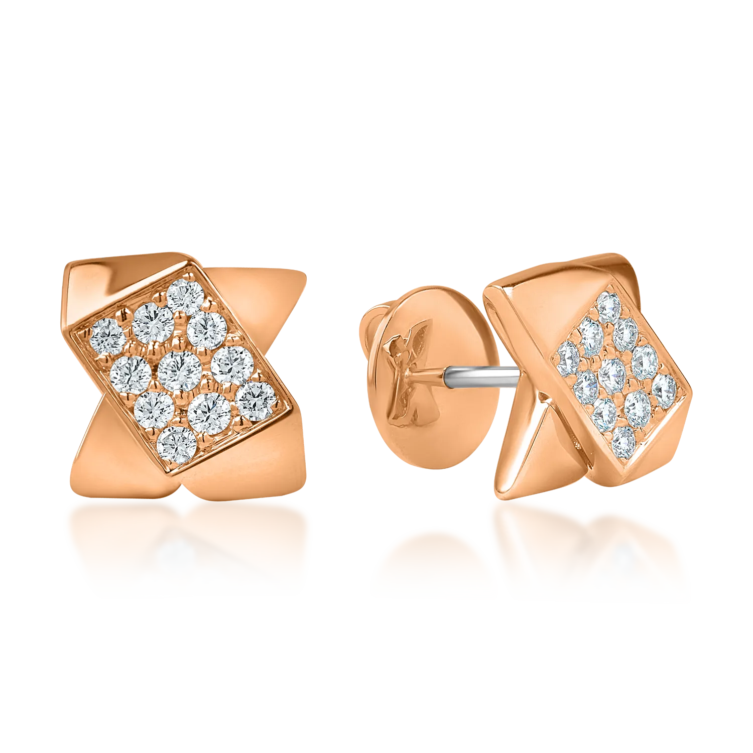 Rózsarany geometrikus fülbevaló 0.4ct gyémántokkal
