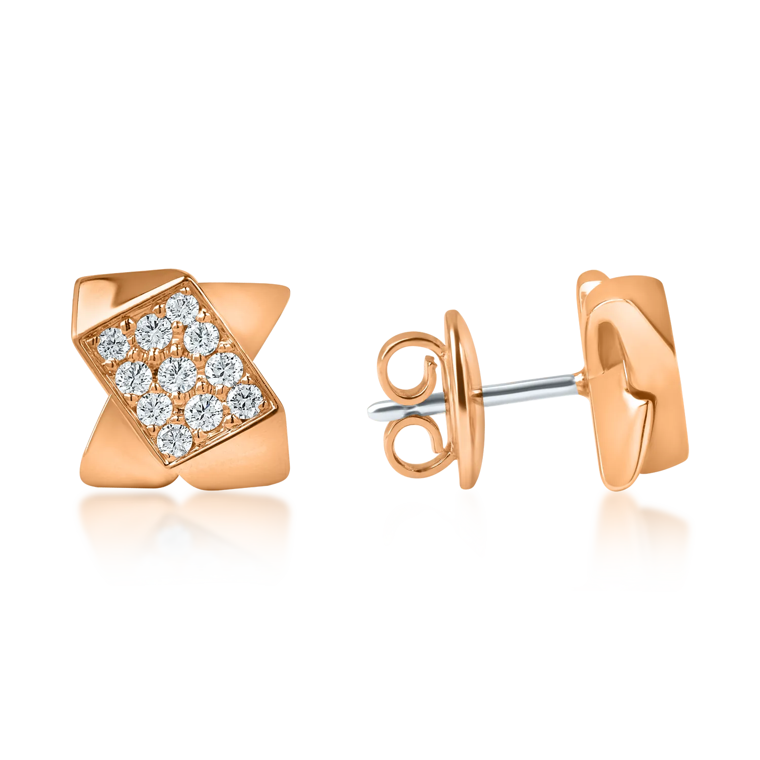 Rózsarany geometrikus fülbevaló 0.4ct gyémántokkal