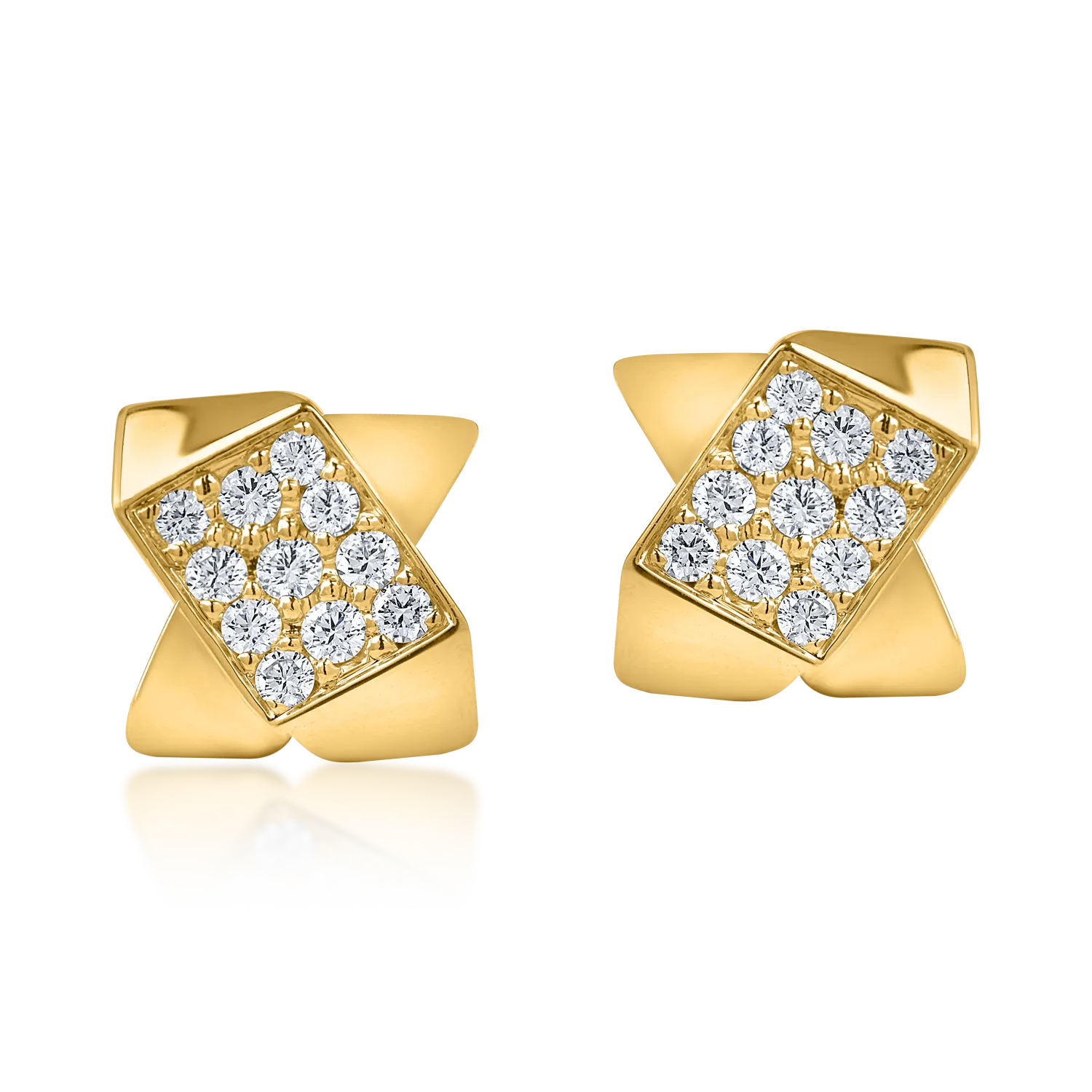 Cercei geometrici din aur galben cu diamante de 0.4ct