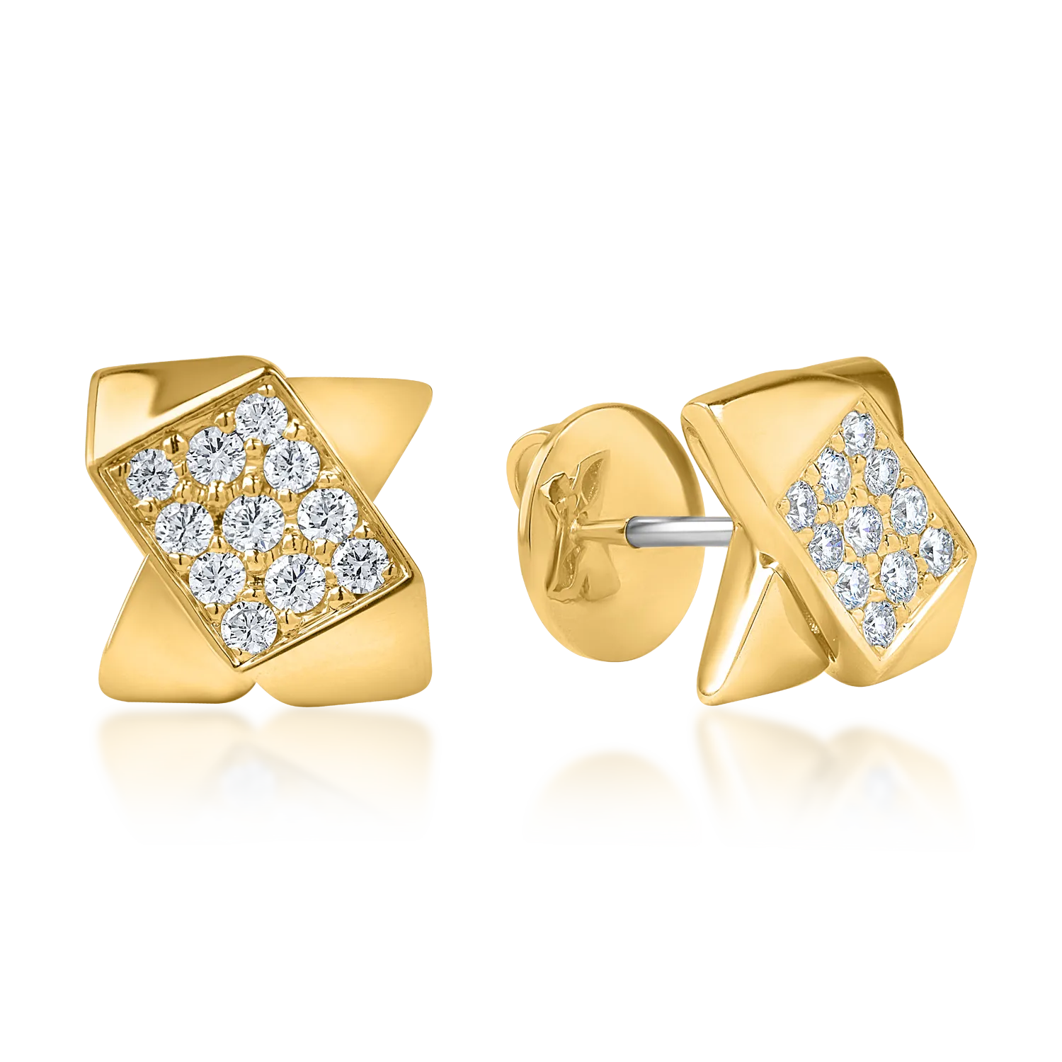 Cercei geometrici din aur galben cu diamante de 0.4ct