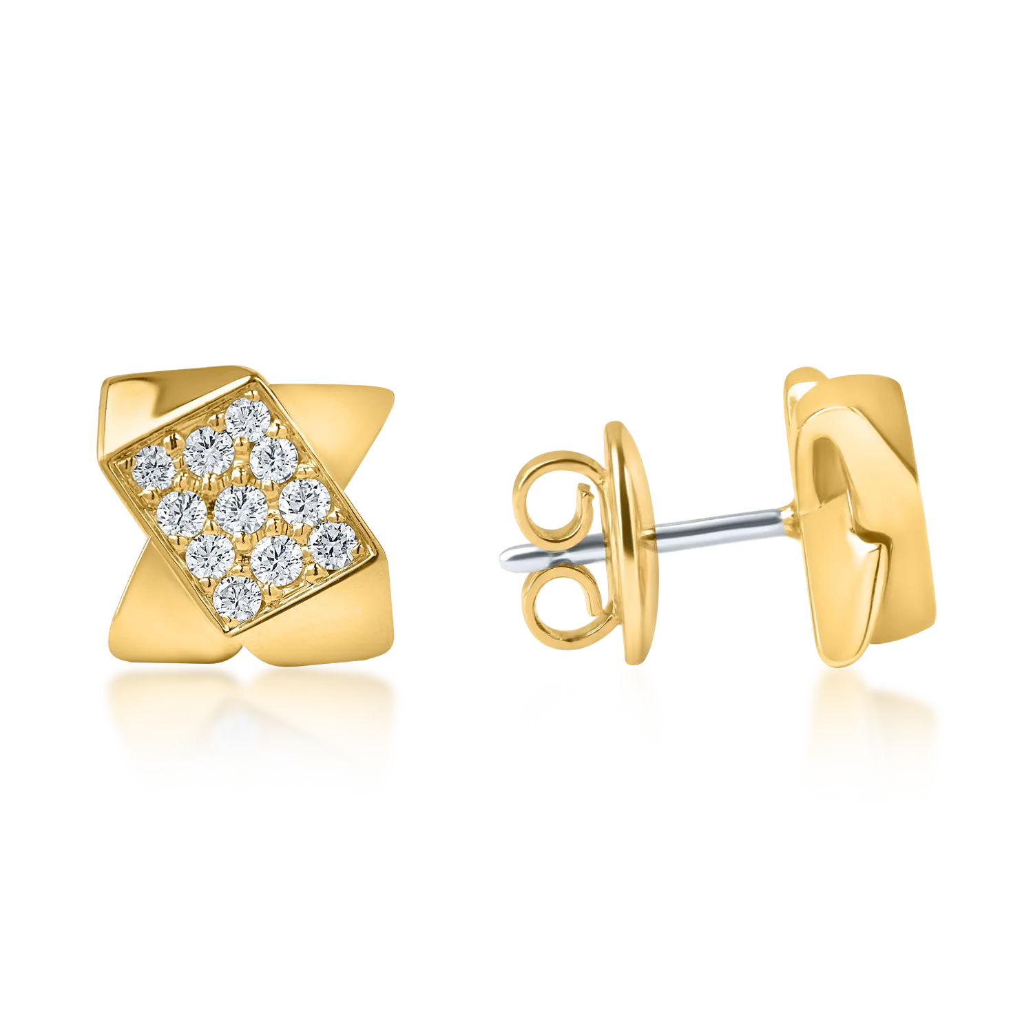 Cercei geometrici din aur galben cu diamante de 0.4ct