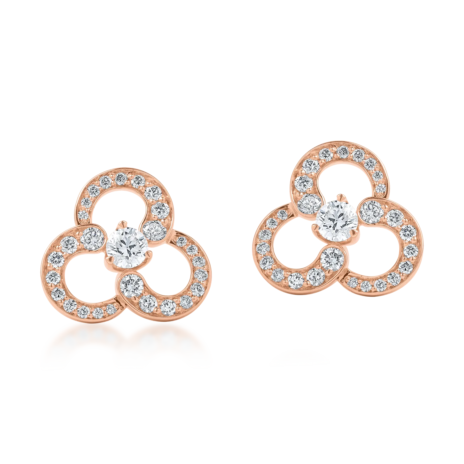Rózsarany virágos fülbevaló 0.9ct gyémántokkal