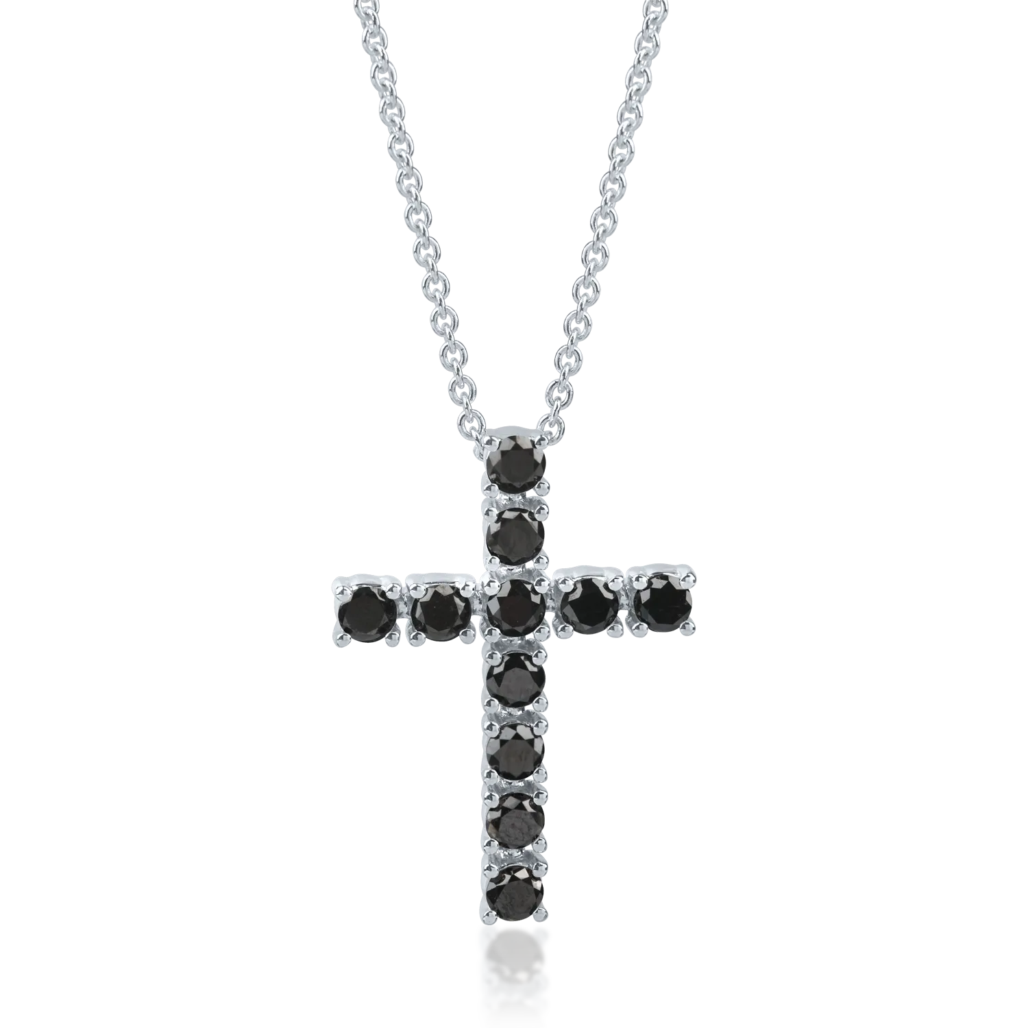 White gold cross pendant necklace with 1ct black diamonds