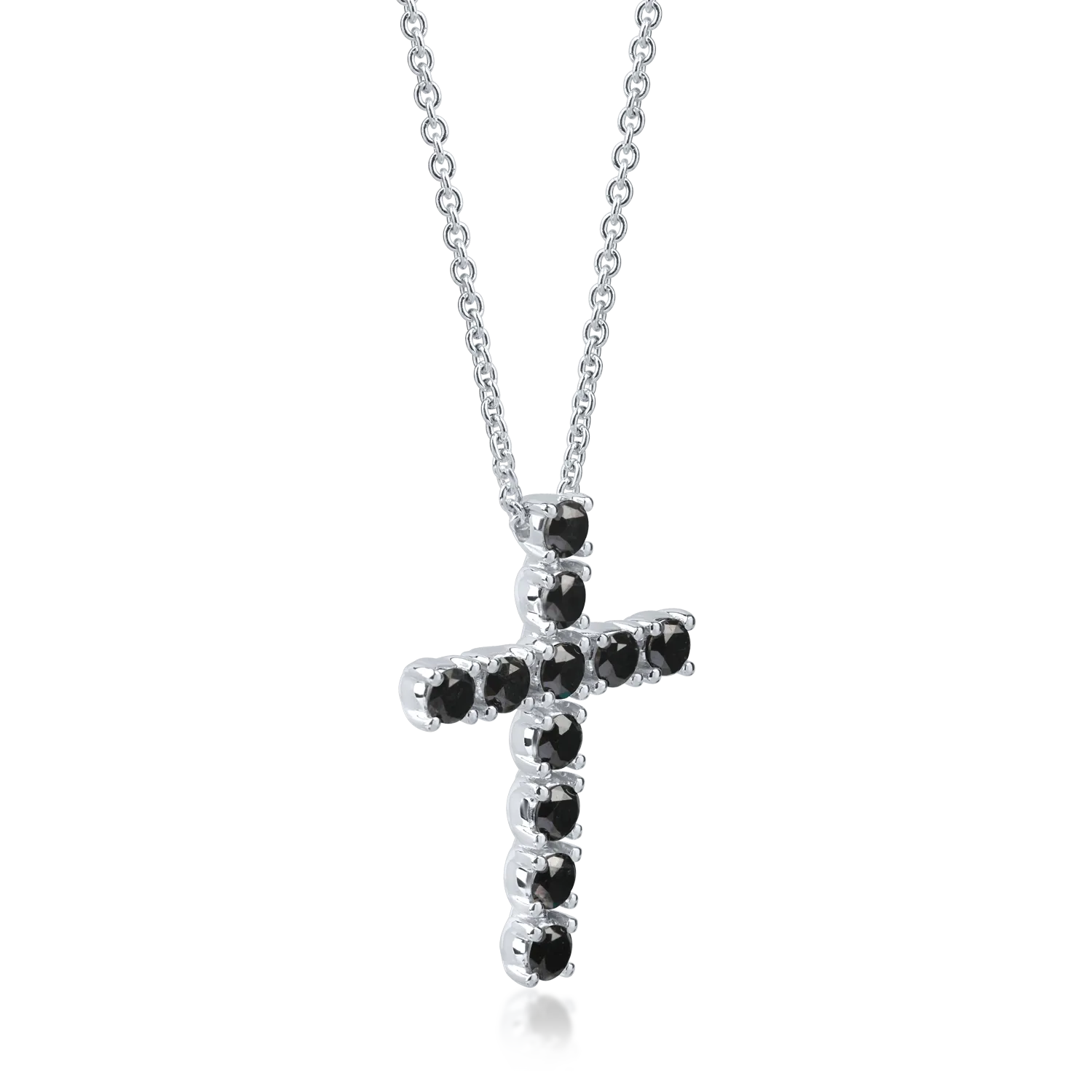 White gold cross pendant necklace with 1ct black diamonds