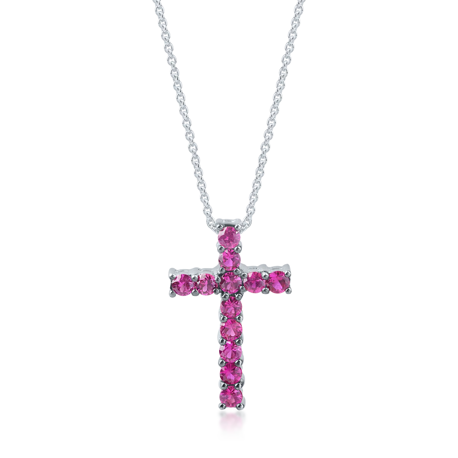 White gold cross pendant necklace with 0.8ct rubies