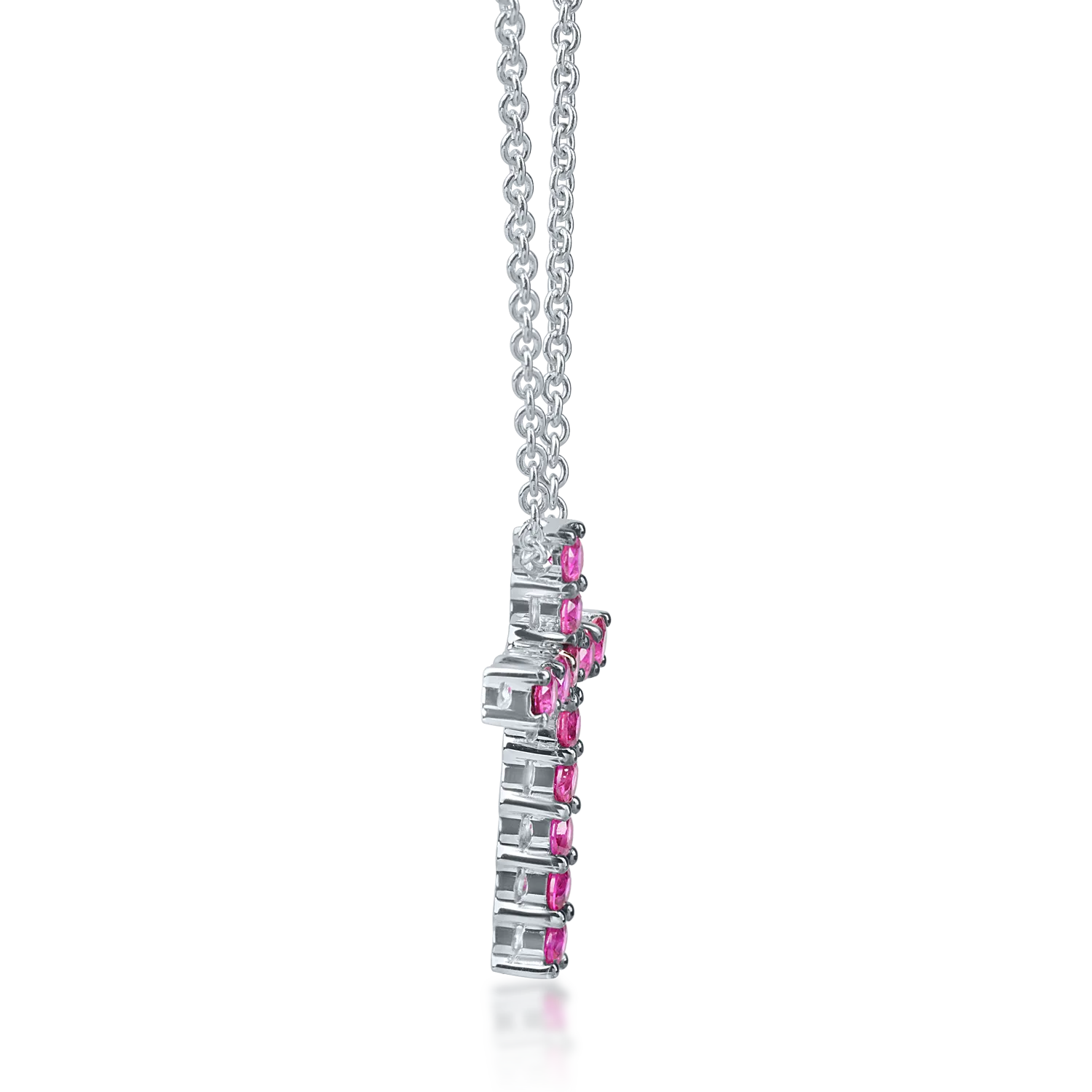 Lant cu pandantiv cruciulita din aur alb cu rubine de 0.8ct