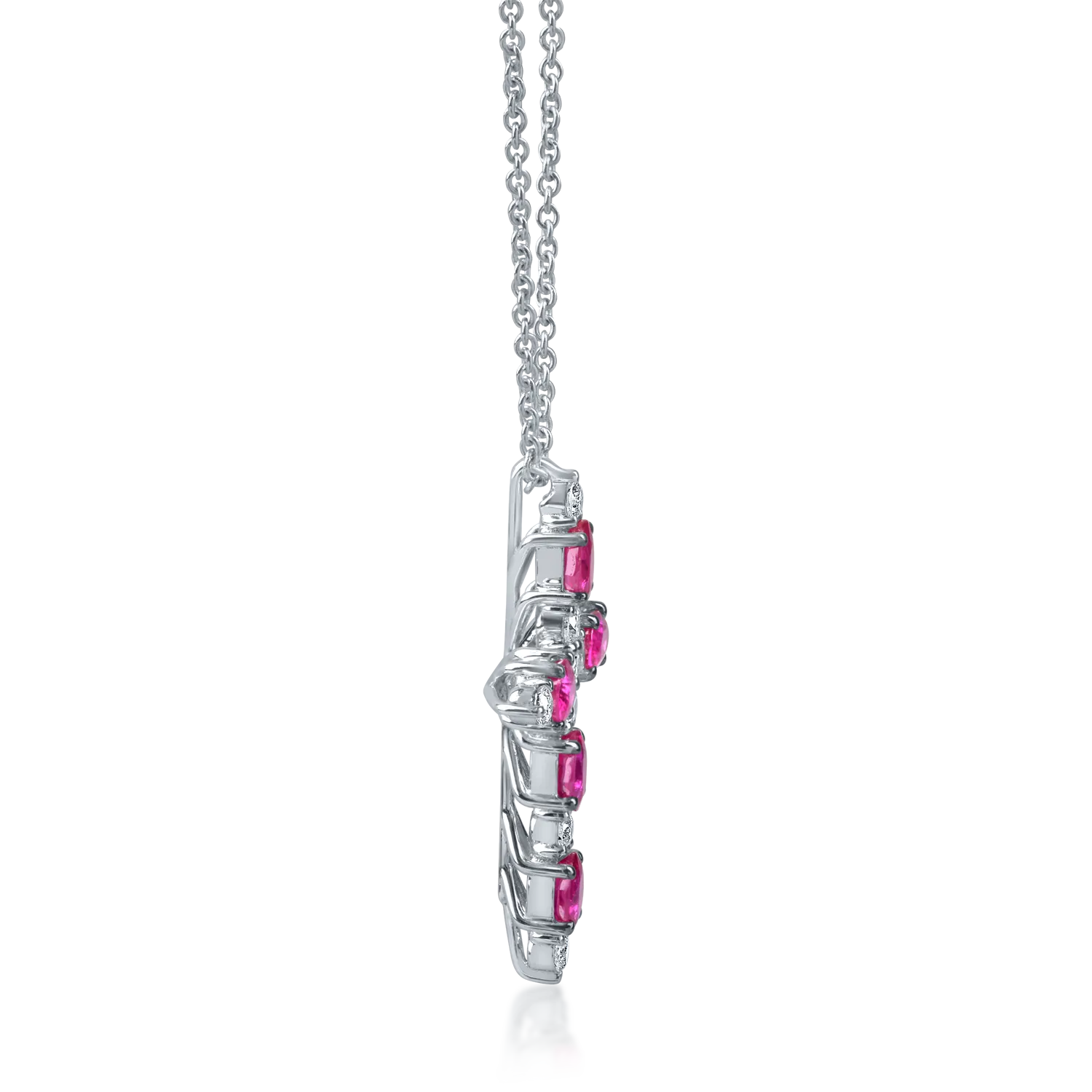 Lant cu pandantiv cruciulita din aur alb cu rubine de 1.1ct si diamante de 0.2ct
