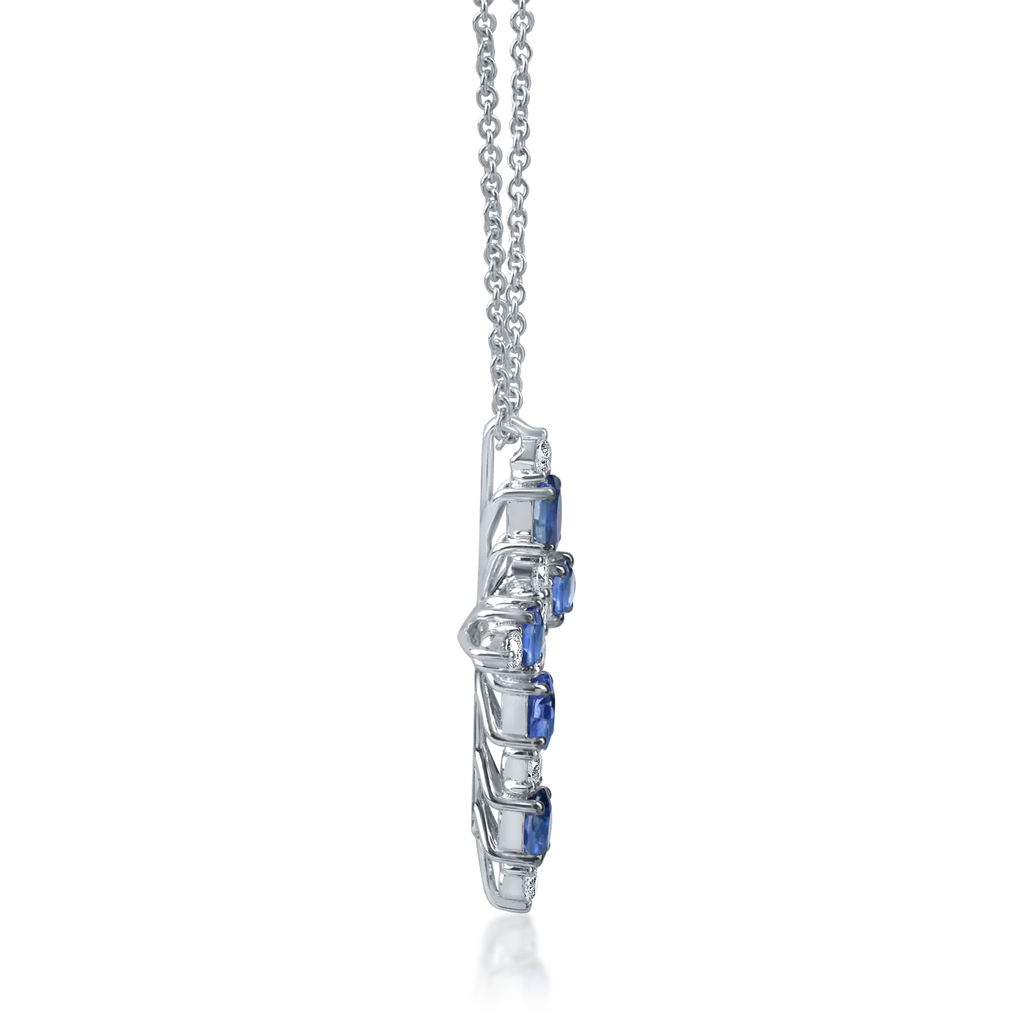 Lant cu pandantiv cruciulita din aur alb cu safiree de 1.1ct si diamante de 0.2ct