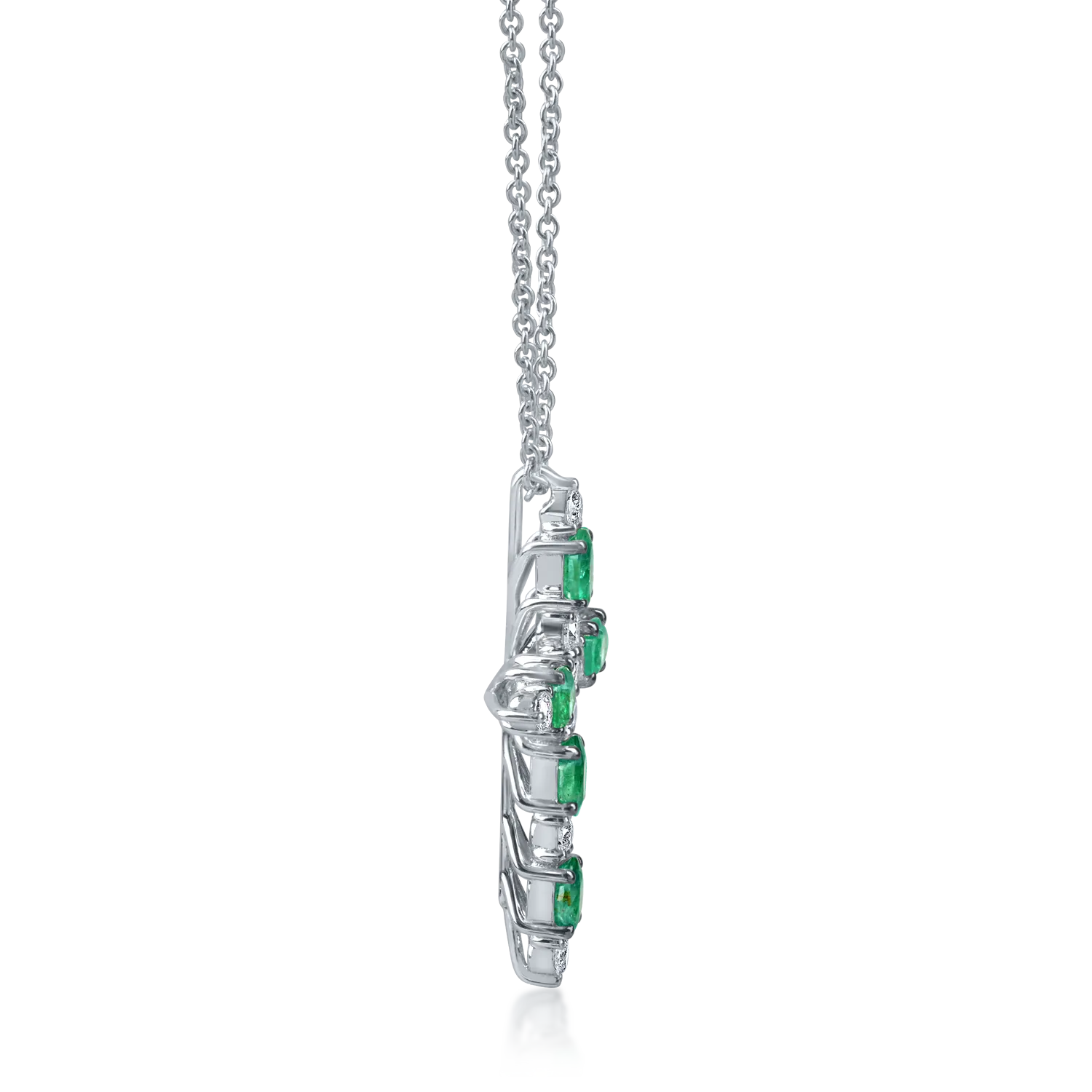 Lant cu pandantiv cruciulita din aur alb cu smaralde de 0.8ct si diamante de 0.2ct