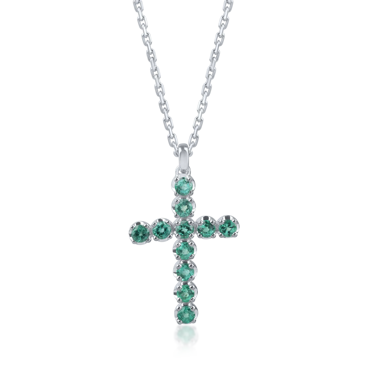 Teilor Lant cu pandantiv cruciulita din aur alb cu smaralde de 1.1ct