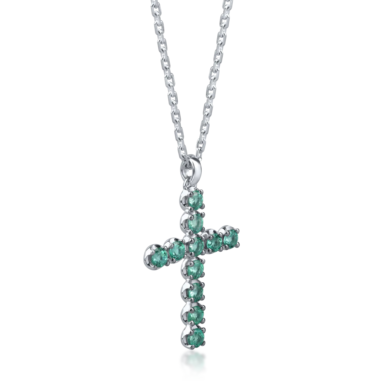 Lant cu pandantiv cruciulita din aur alb cu smaralde de 1.1ct