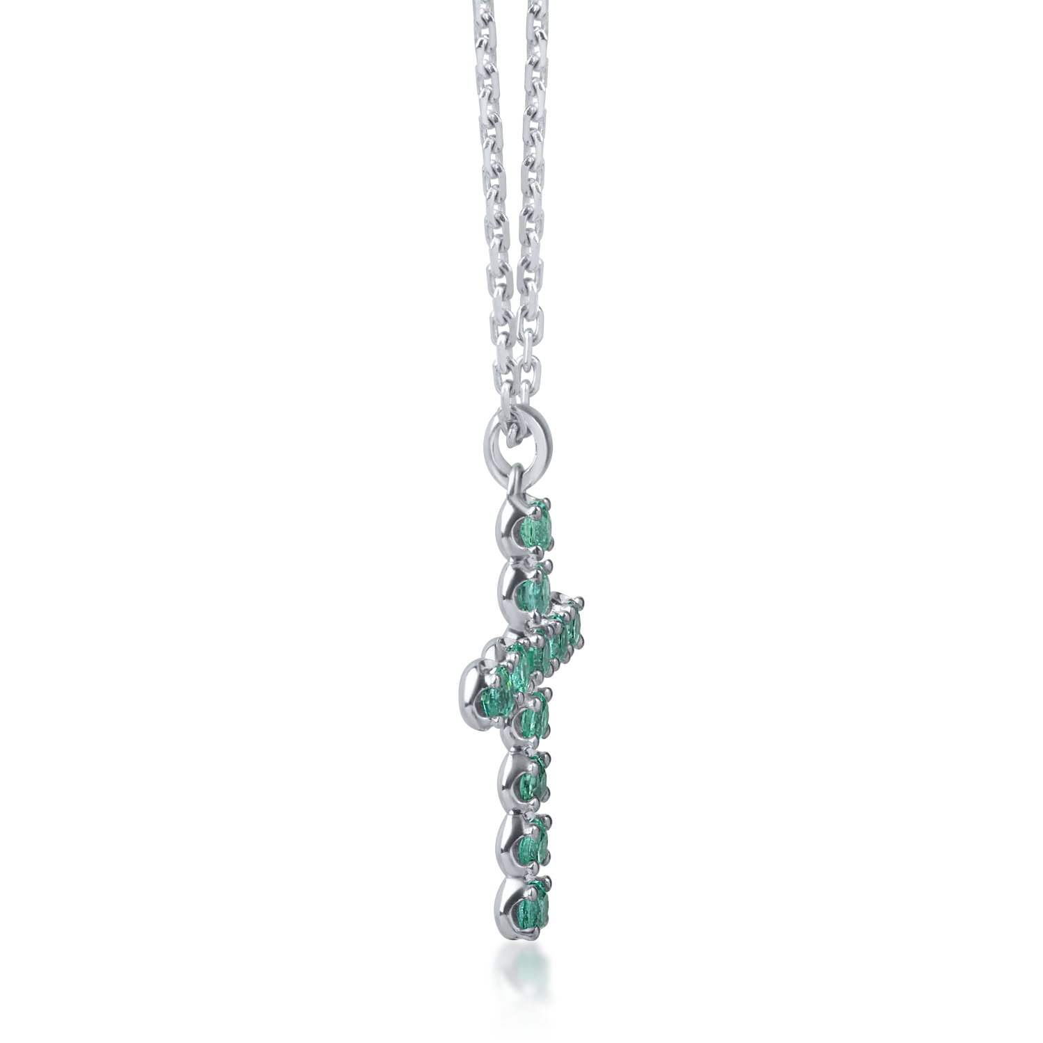 Lant cu pandantiv cruciulita din aur alb cu smaralde de 1.1ct