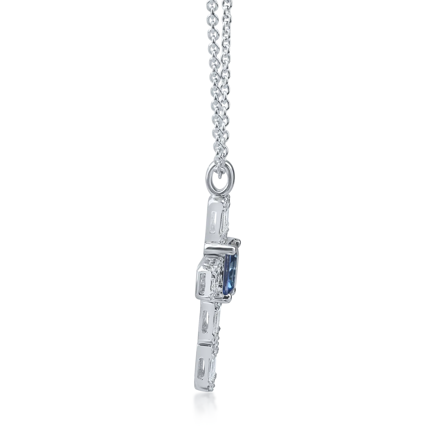 Колие с висулка с кръст от бяло злато с 0.6кт сапфири и 0.3кт диаманти