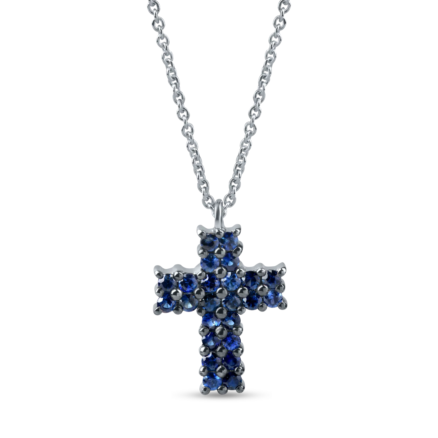 White gold cross pendant necklace with 0.9ct sapphires