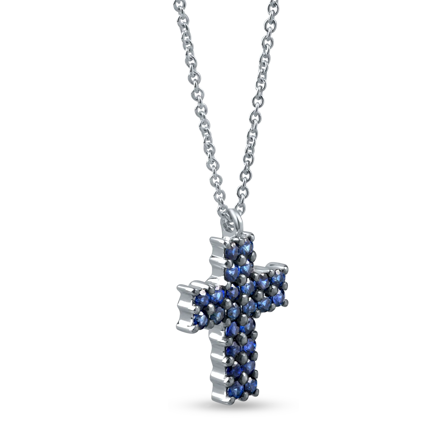 Lant cu pandantiv cruciulita din aur alb cu safire de 0.9ct