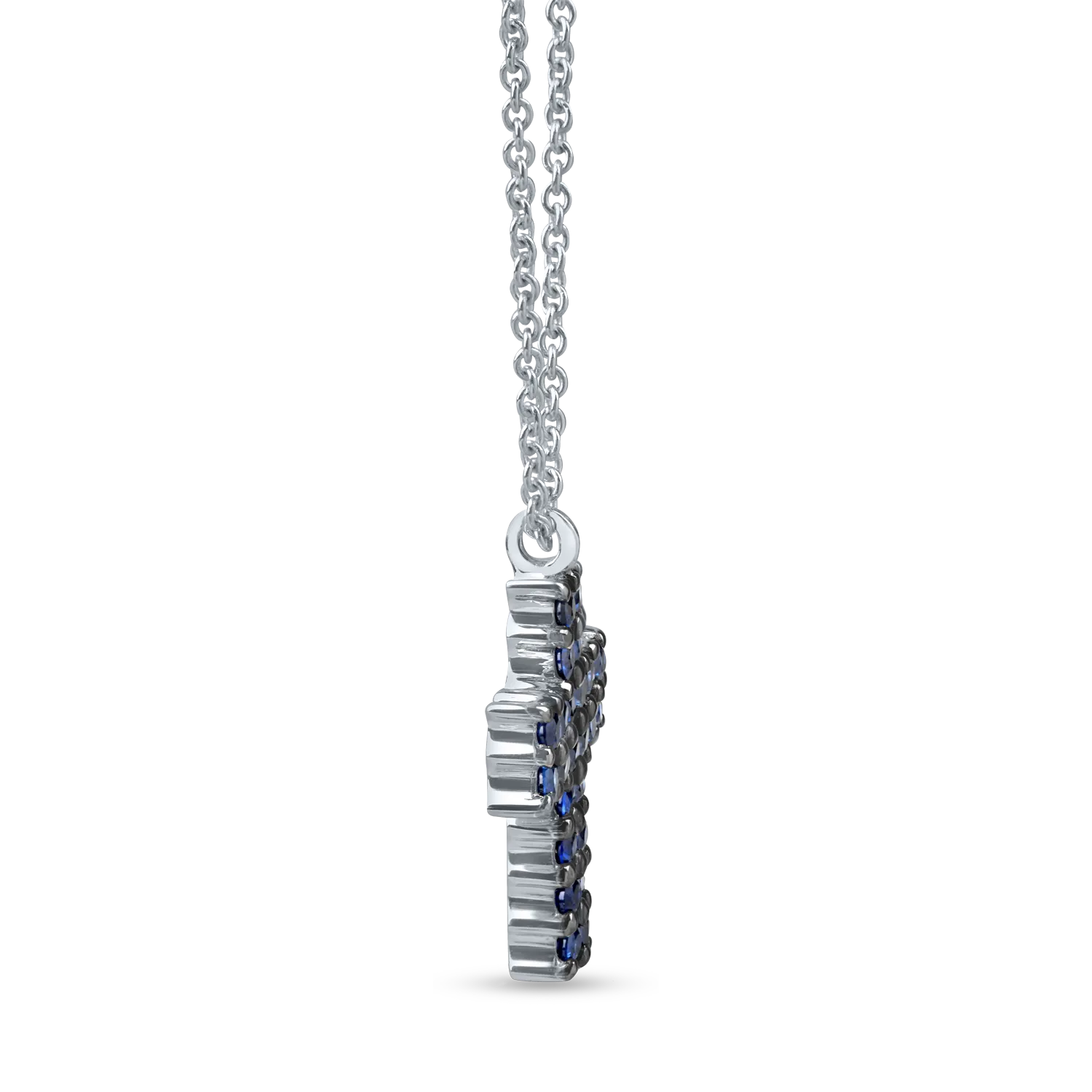 Lant cu pandantiv cruciulita din aur alb cu safire de 0.9ct