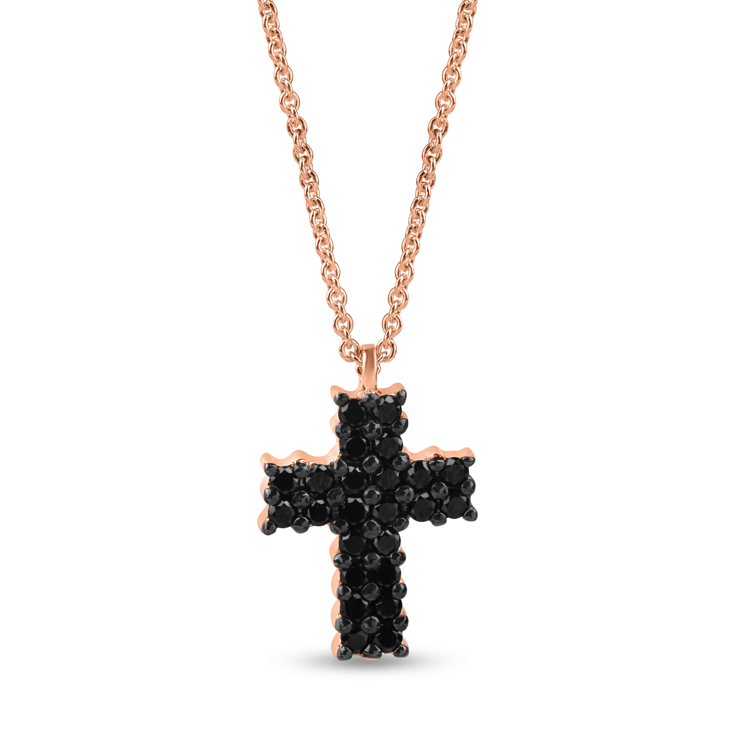 Lant cu pandantiv cruciulita din aur roz cu diamante negre de 0.7ct