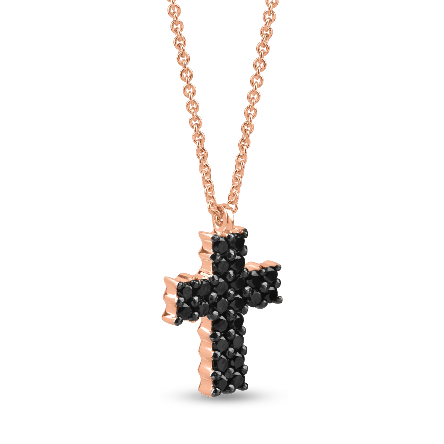 Lant cu pandantiv cruciulita din aur roz cu diamante negre de 0.7ct