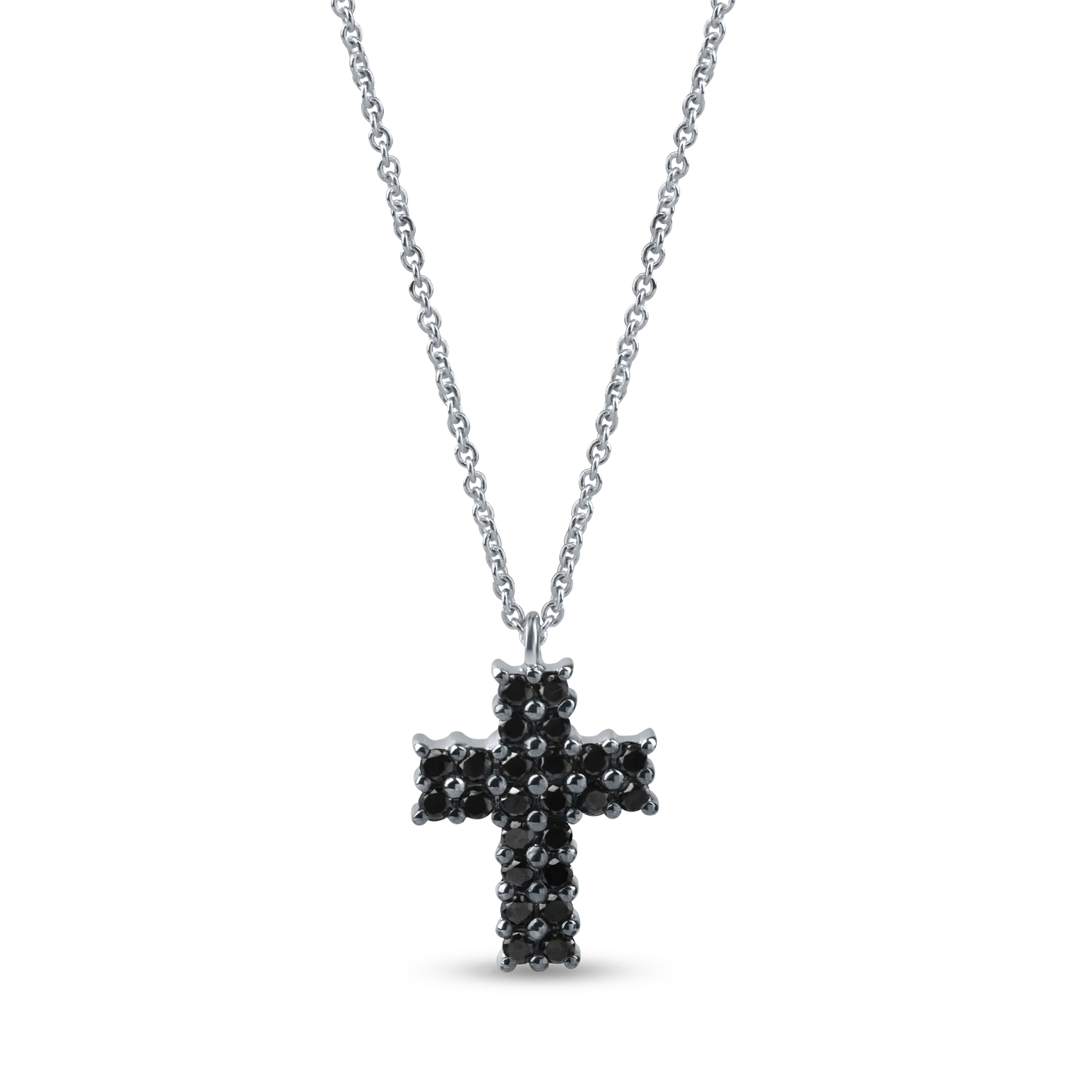 Lant cu pandantiv cruciulita din aur alb cu diamante negre de 0.2ct