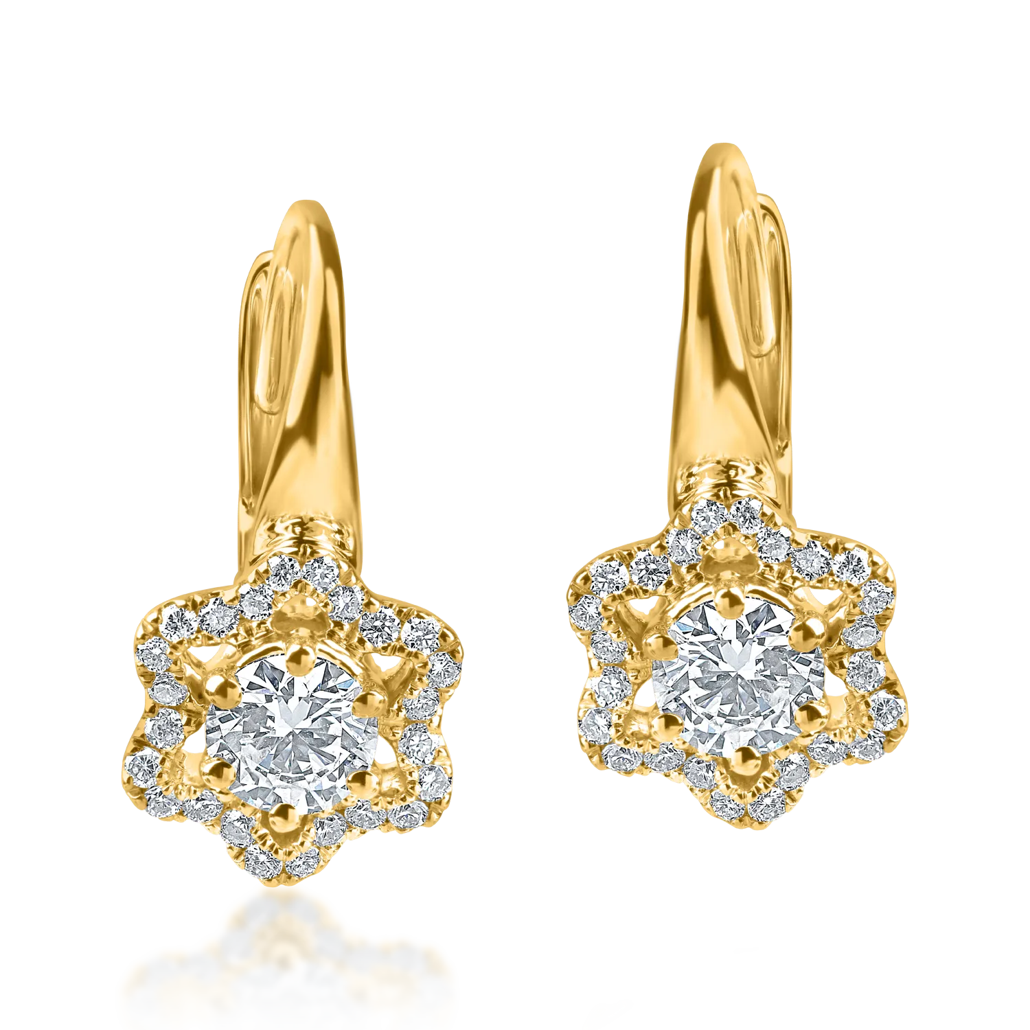 Sárga arany virágos fülbevaló 0.5ct gyémánttal