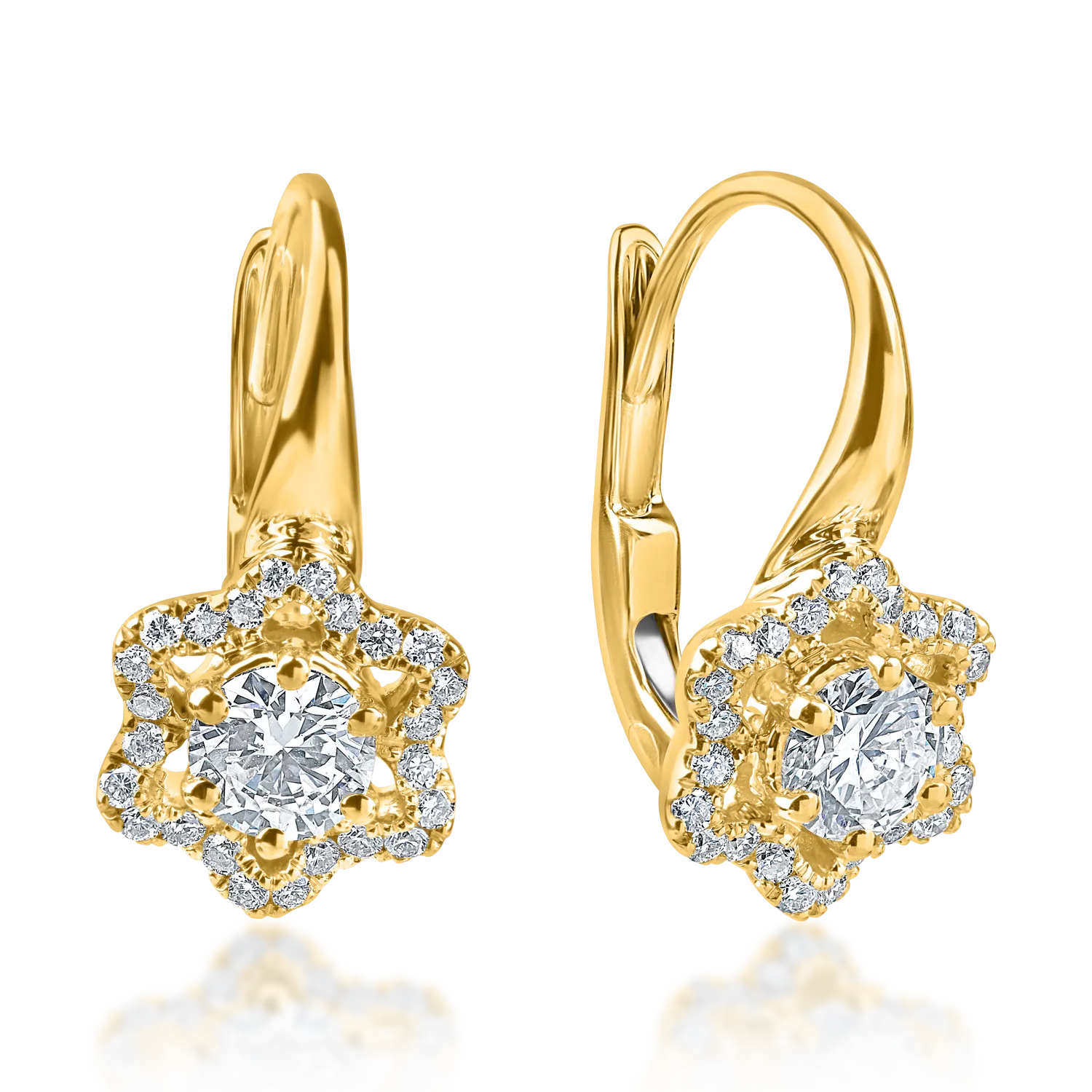 Sárga arany virágos fülbevaló 0.5ct gyémánttal