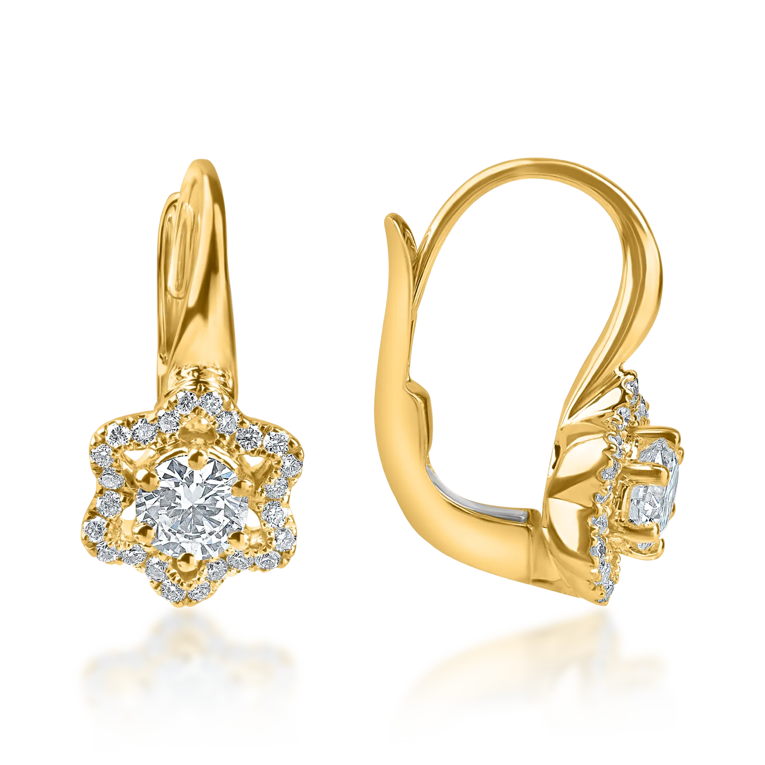 Sárga arany virágos fülbevaló 0.5ct gyémánttal