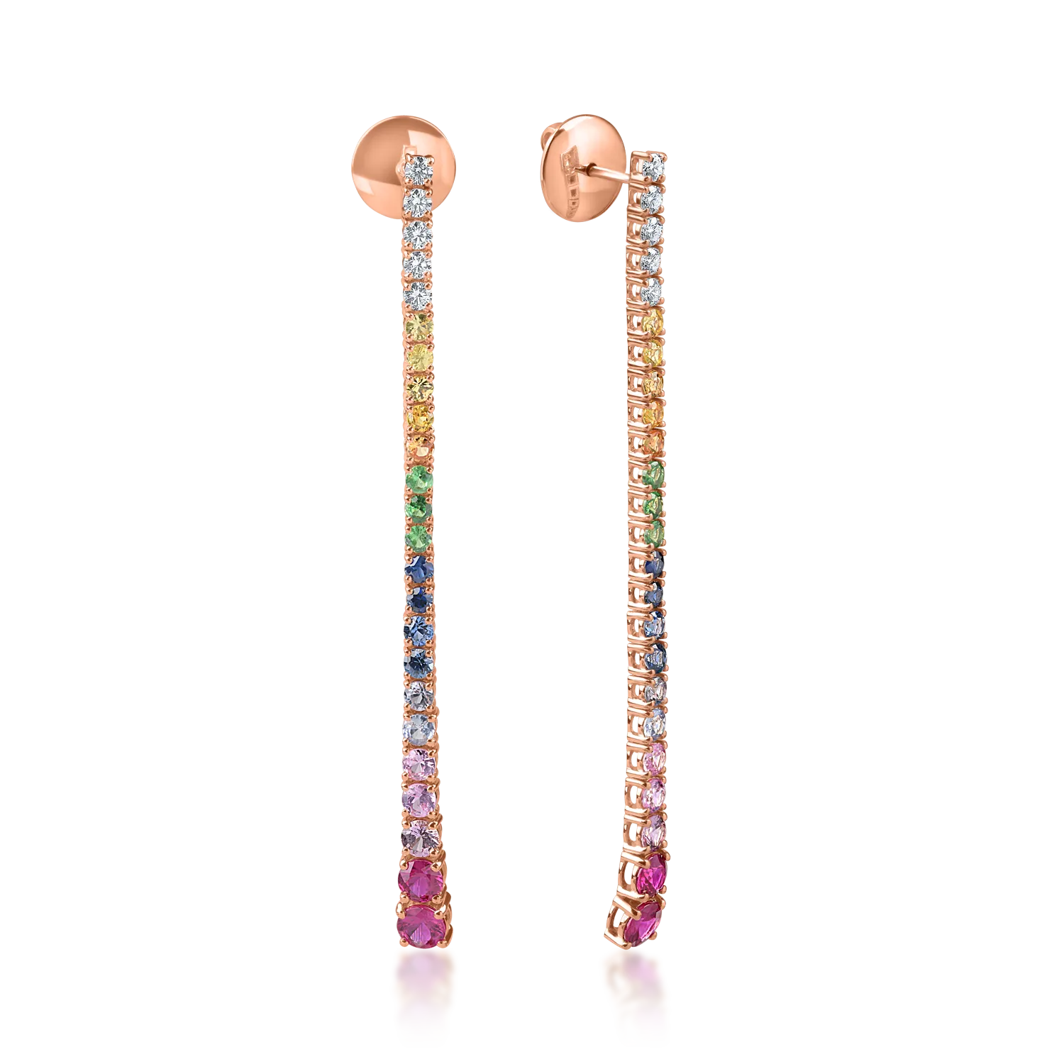 Teilor Cercei lungi din aur roz cu safire multicolore de 3ct si diamante de 0.3ct