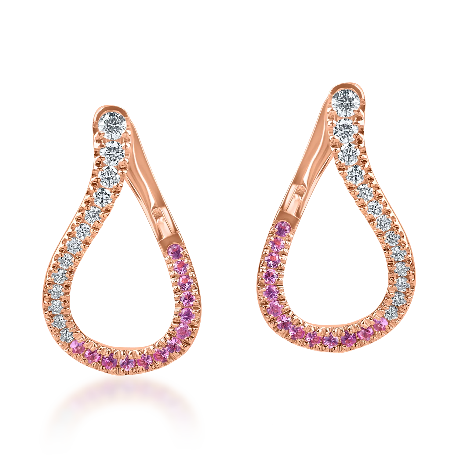 Cercei din aur roz cu safire roz de 0.3ct si diamante microsetting de 0.4ct