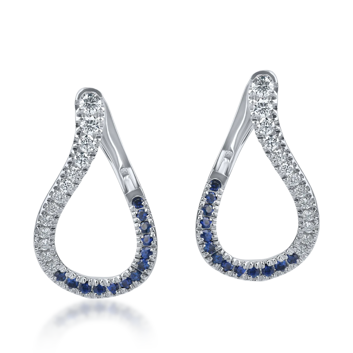 Fehérarany fülbevaló 0.3ct zafírral és 0.4ct mikrobekötő gyémánttal