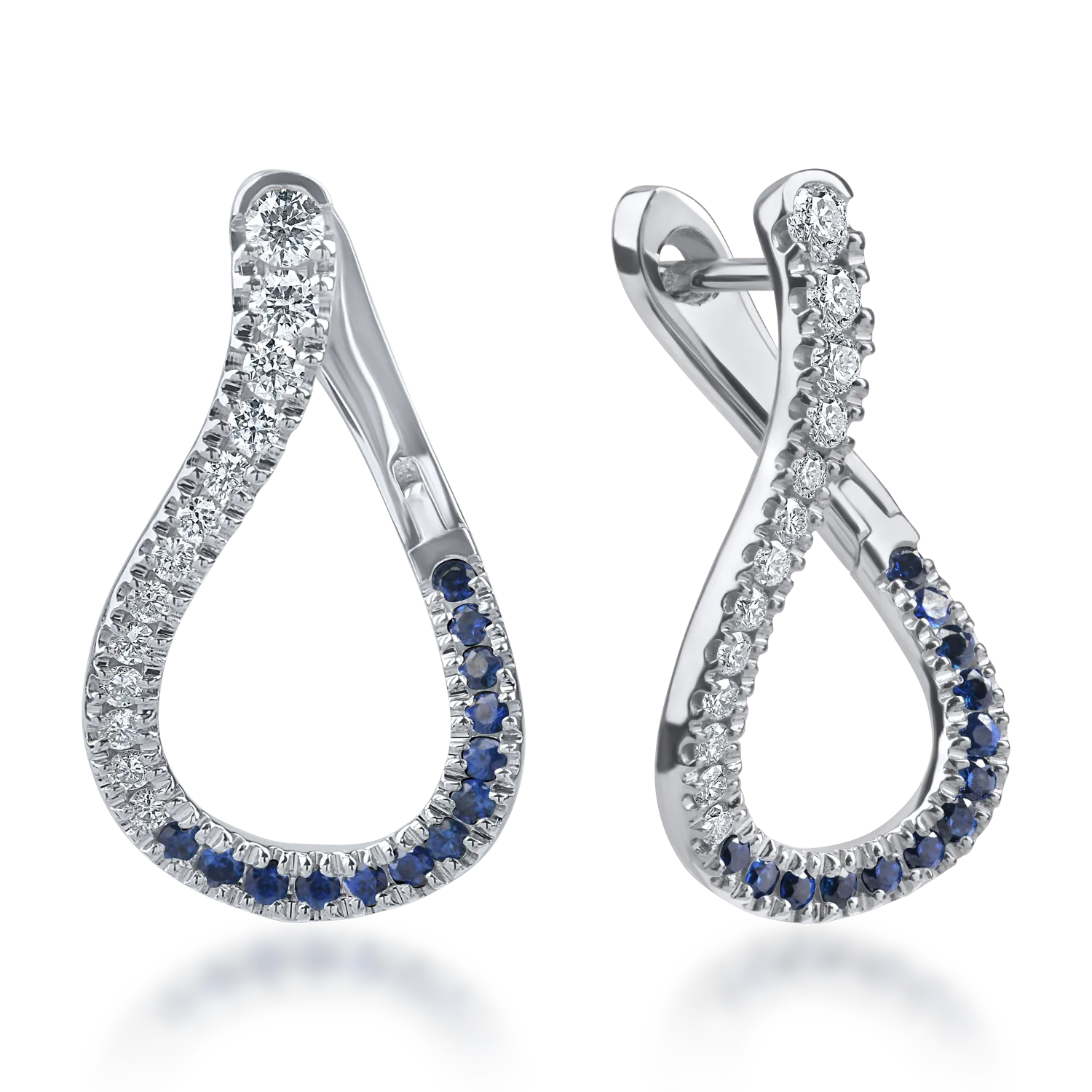 Cercei din aur alb cu safire de 0.3ct si diamante microsetting de 0.4ct