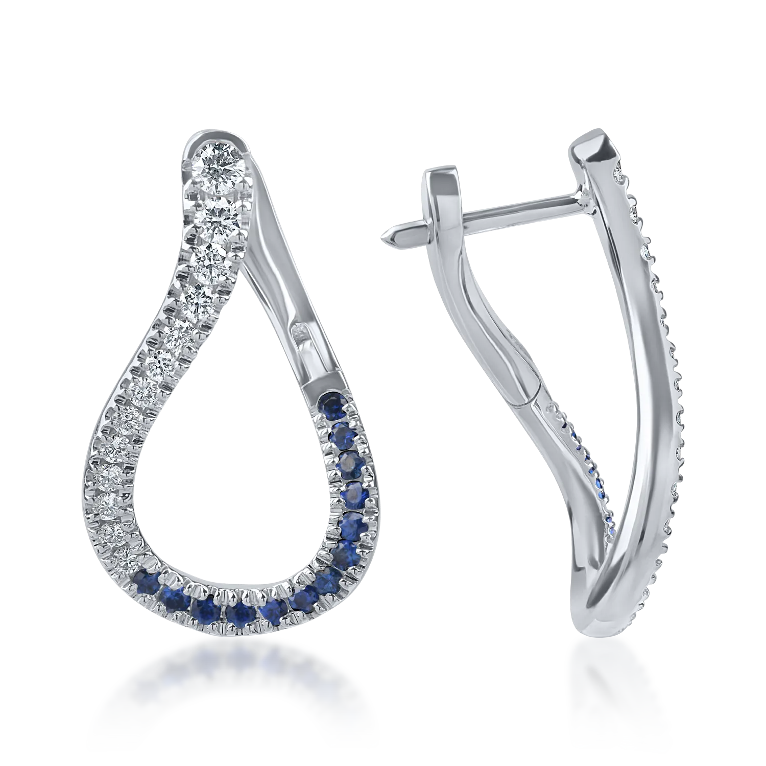 Fehérarany fülbevaló 0.3ct zafírral és 0.4ct mikrobekötő gyémánttal