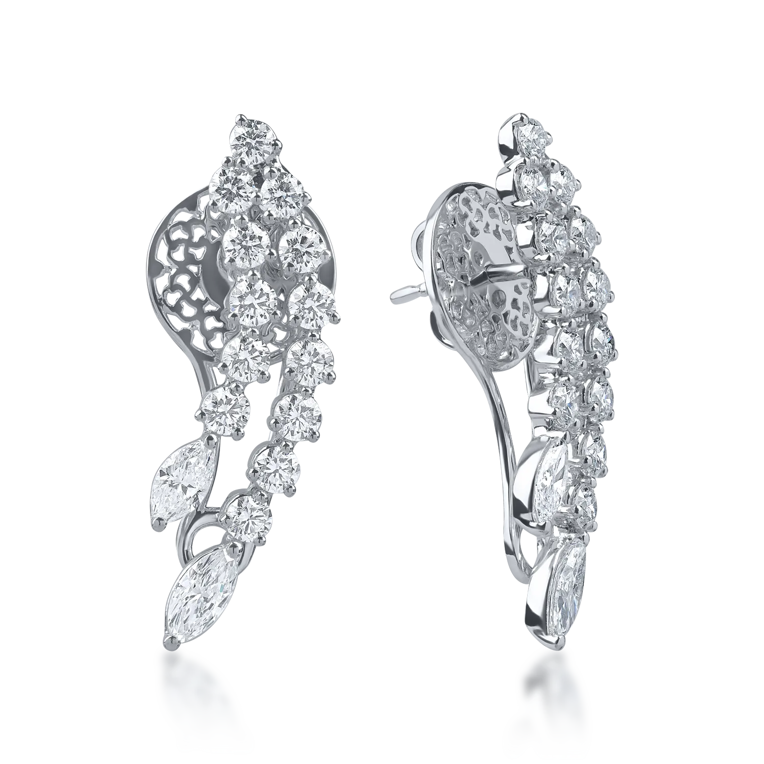 Cercei din aur alb cu diamante marquise si round microsetting de 2ct