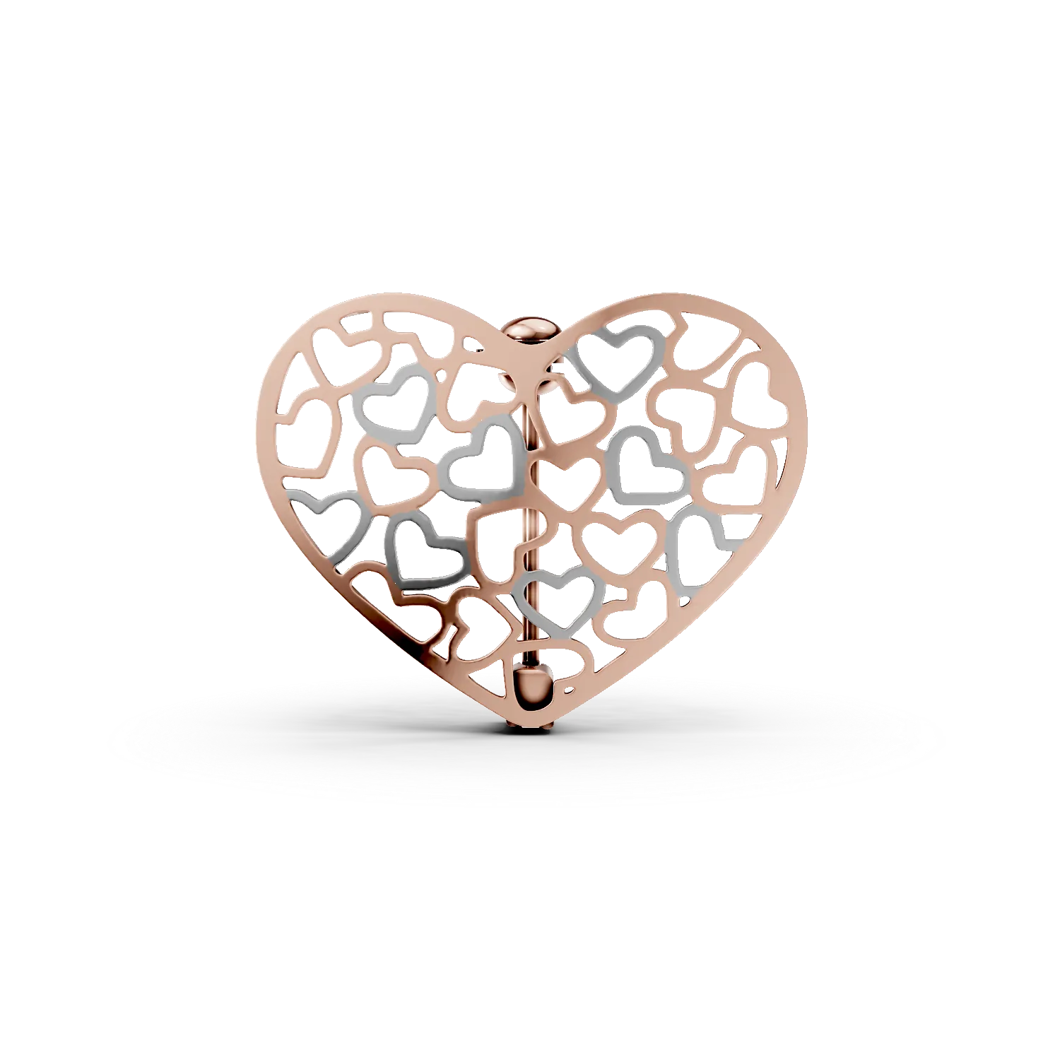 Brosa inima din aur alb-roz