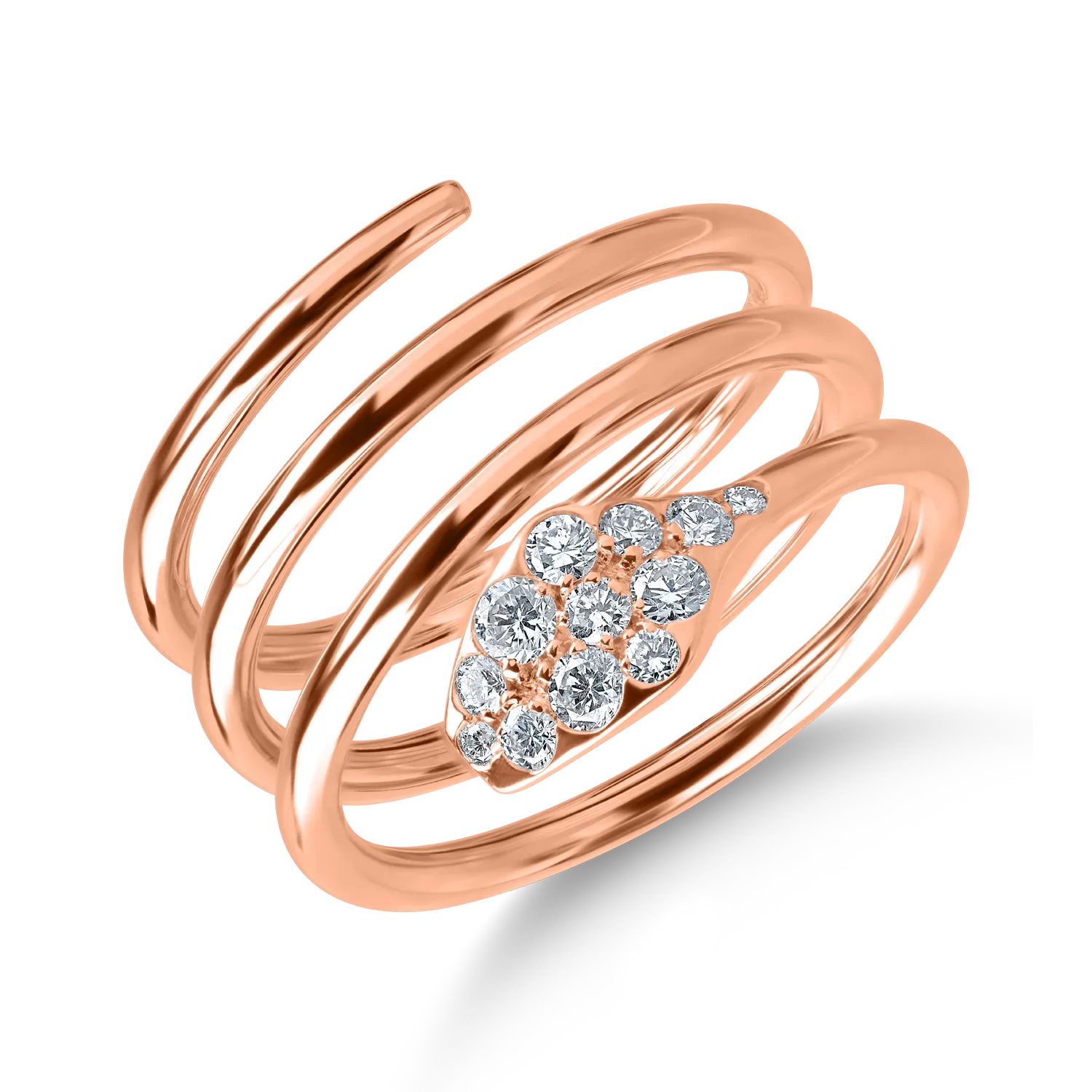 Змийски пръстен от розово злато с диаманти 0.3кт