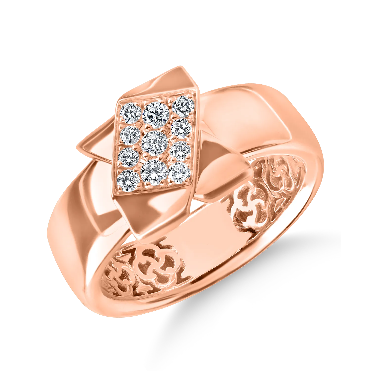 Inel geometric din aur roz cu diamante de 0.2ct