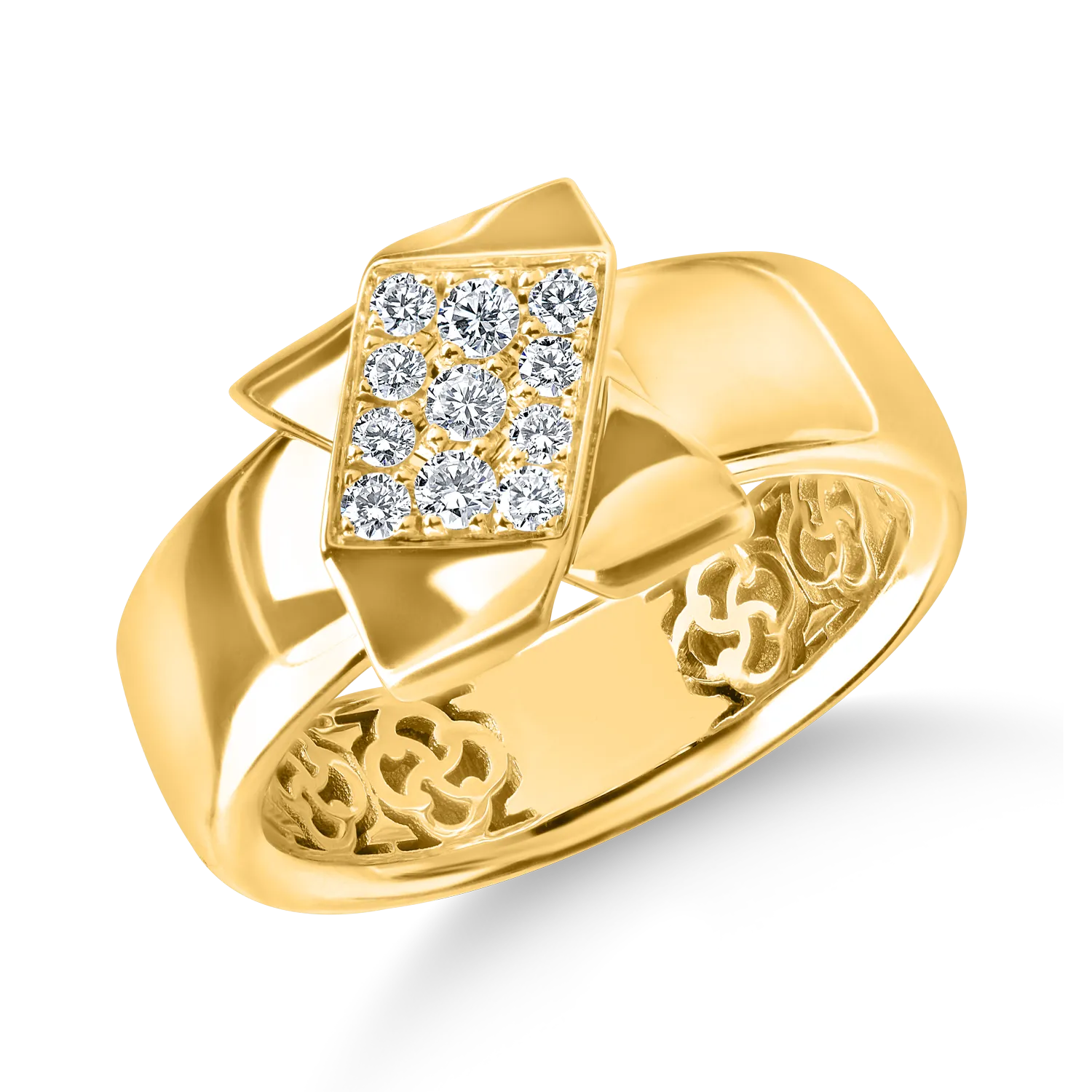 Inel geometric din aur galben cu diamante de 0.2ct