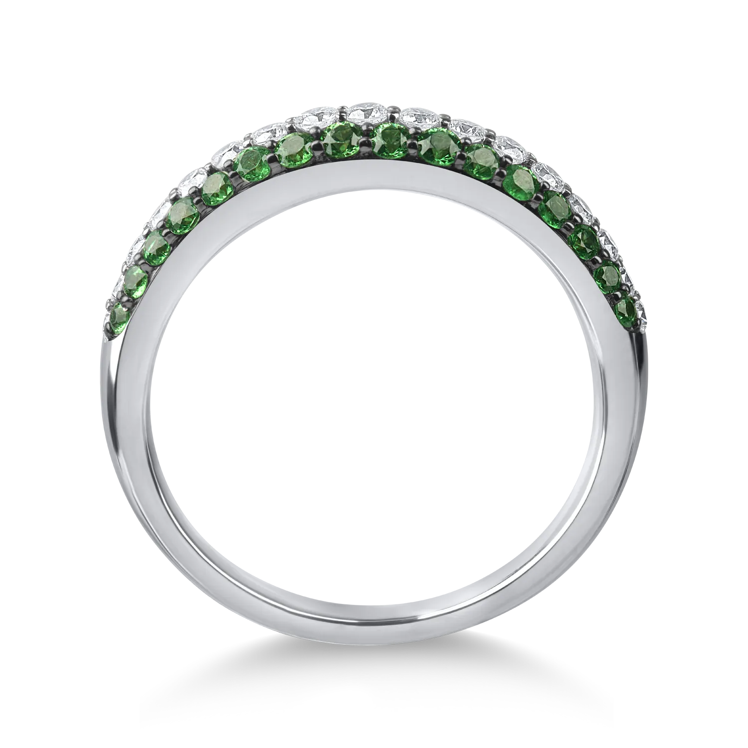 Inel semi eternity din aur alb cu diamante de 0.2ct si tsavorite de 0.4ct
