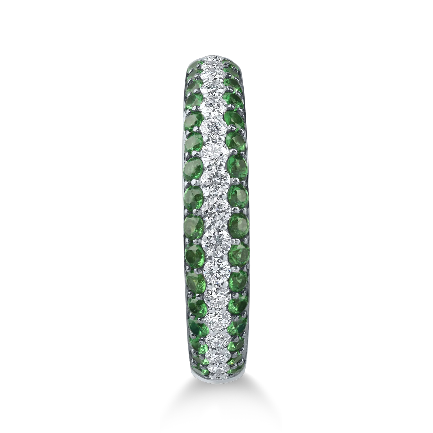 Inel semi eternity din aur alb cu diamante de 0.2ct si tsavorite de 0.4ct