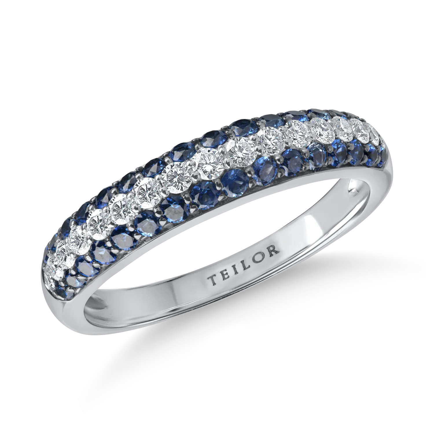 Inel semi eternity din aur alb cu diamante de 0.2ct si safire de 0.5ct