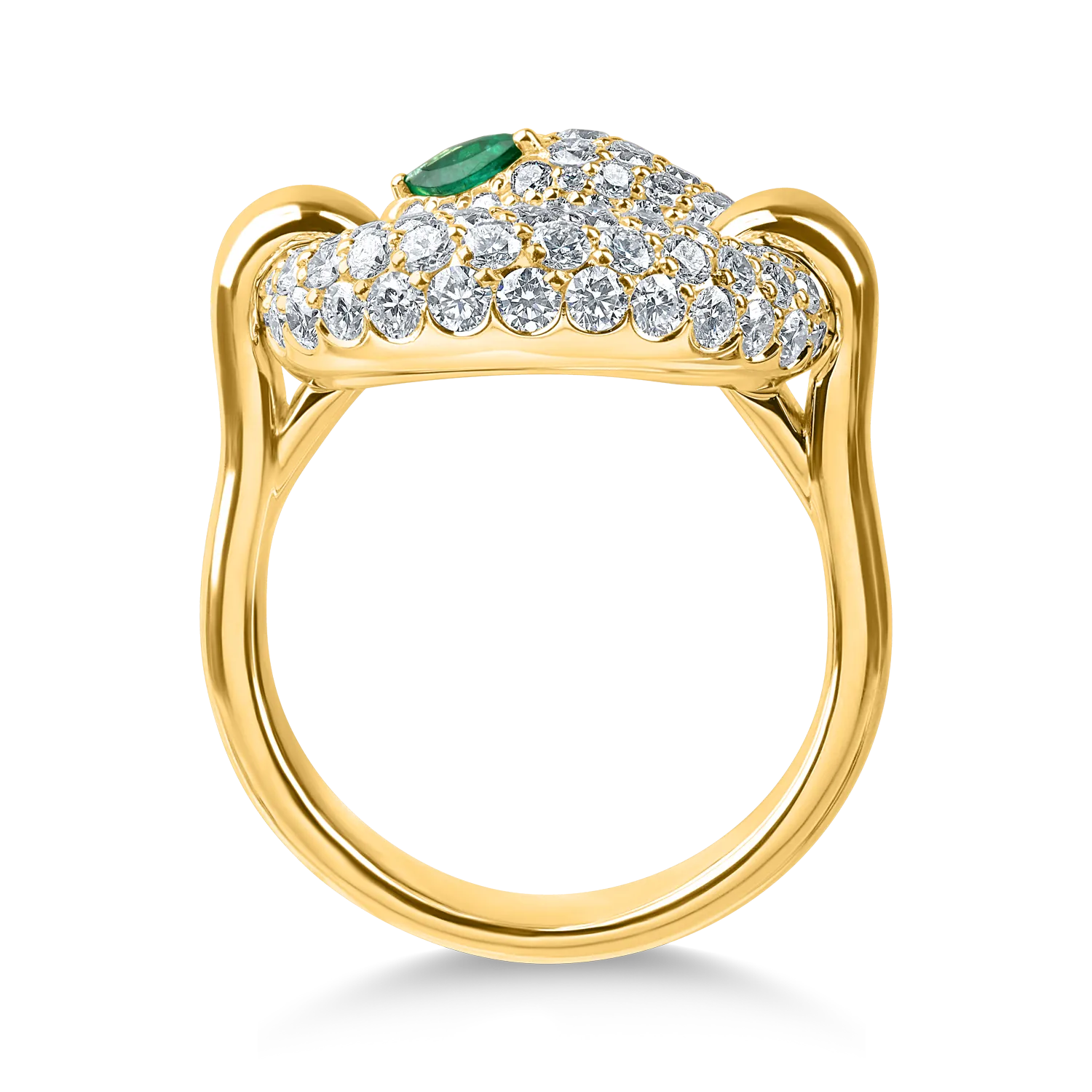 Пръстен със змия от жълто злато с изумруди 0.1кт и диаманти 1.3кт