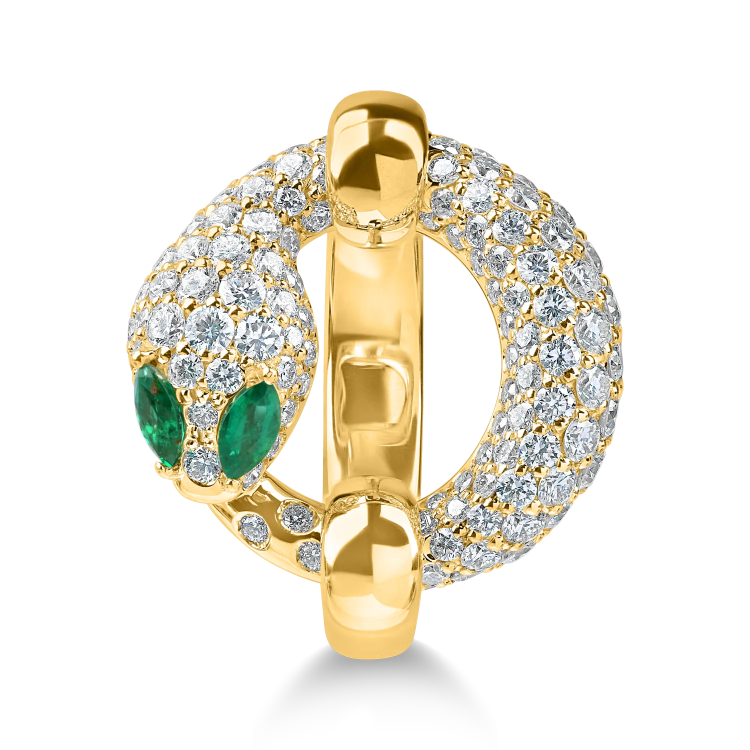 Пръстен със змия от жълто злато с изумруди 0.1кт и диаманти 1.3кт