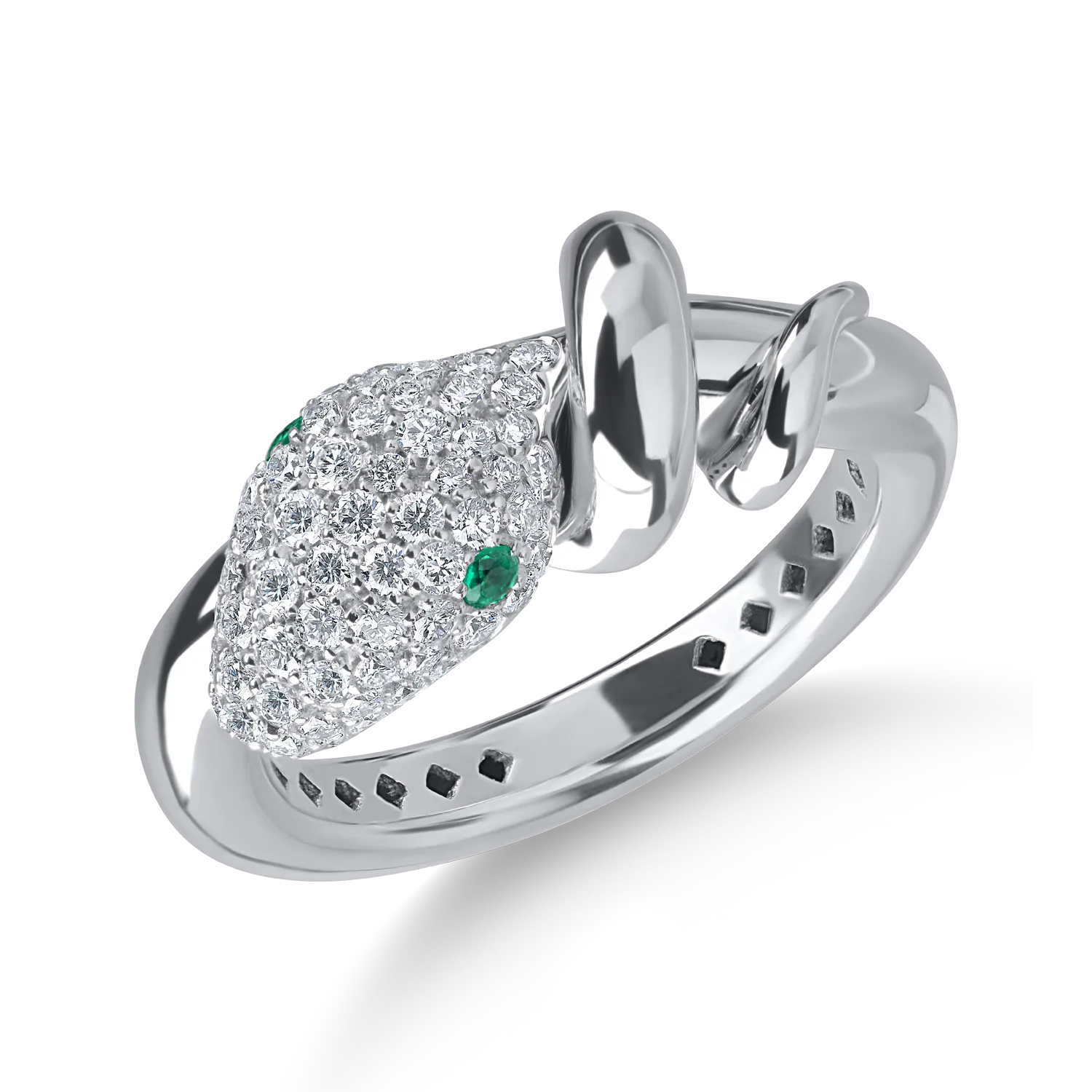 Inel din aur alb cu smaralde de 0.05ct si diamante microsetting de 0.5ct