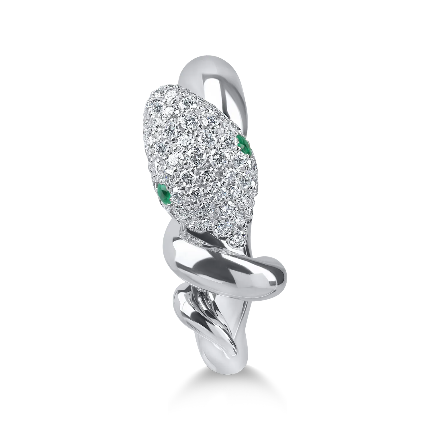 Inel din aur alb cu smaralde de 0.05ct si diamante microsetting de 0.5ct