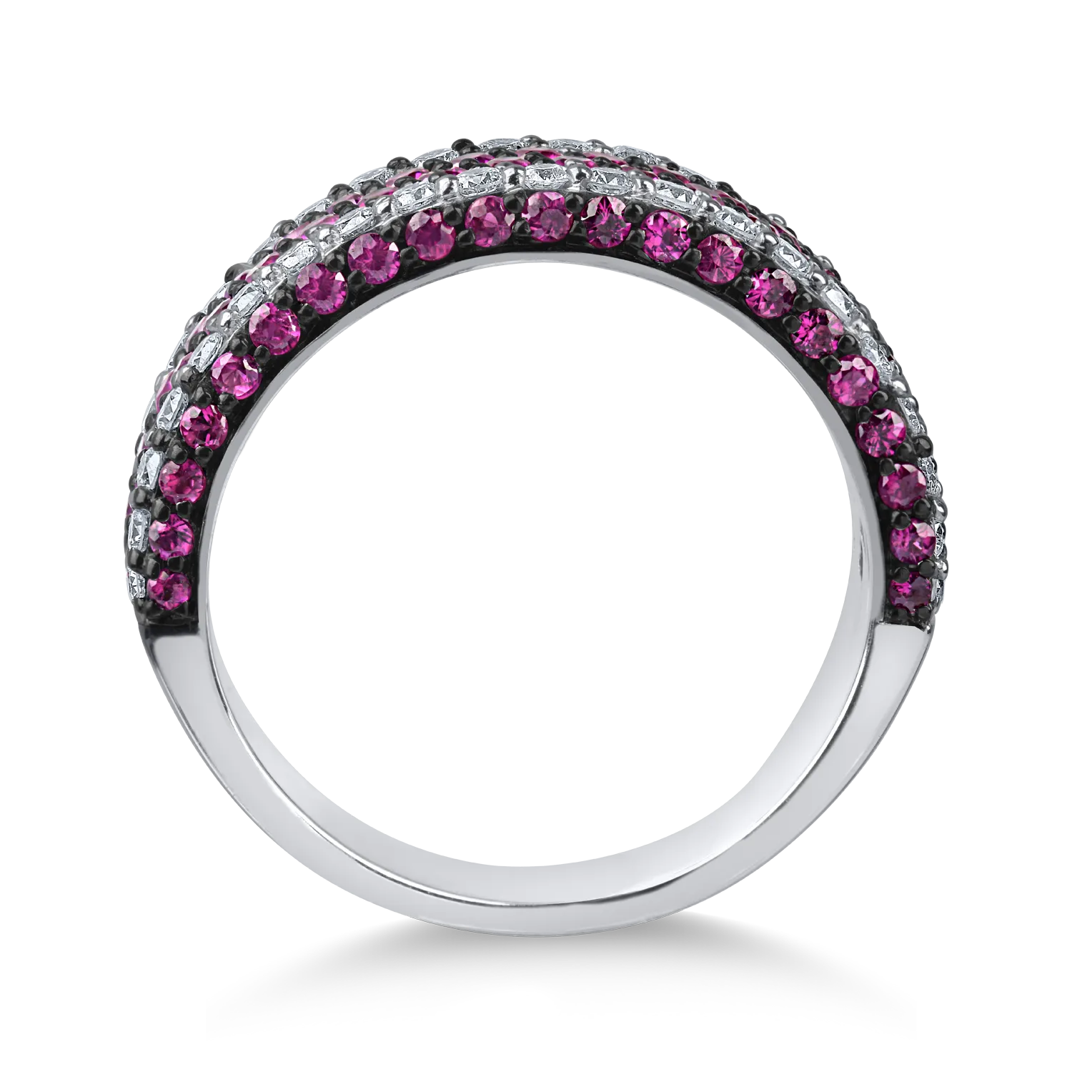 Inel din aur alb cu rubine de 1.3ct si diamante microsetting de 0.6ct