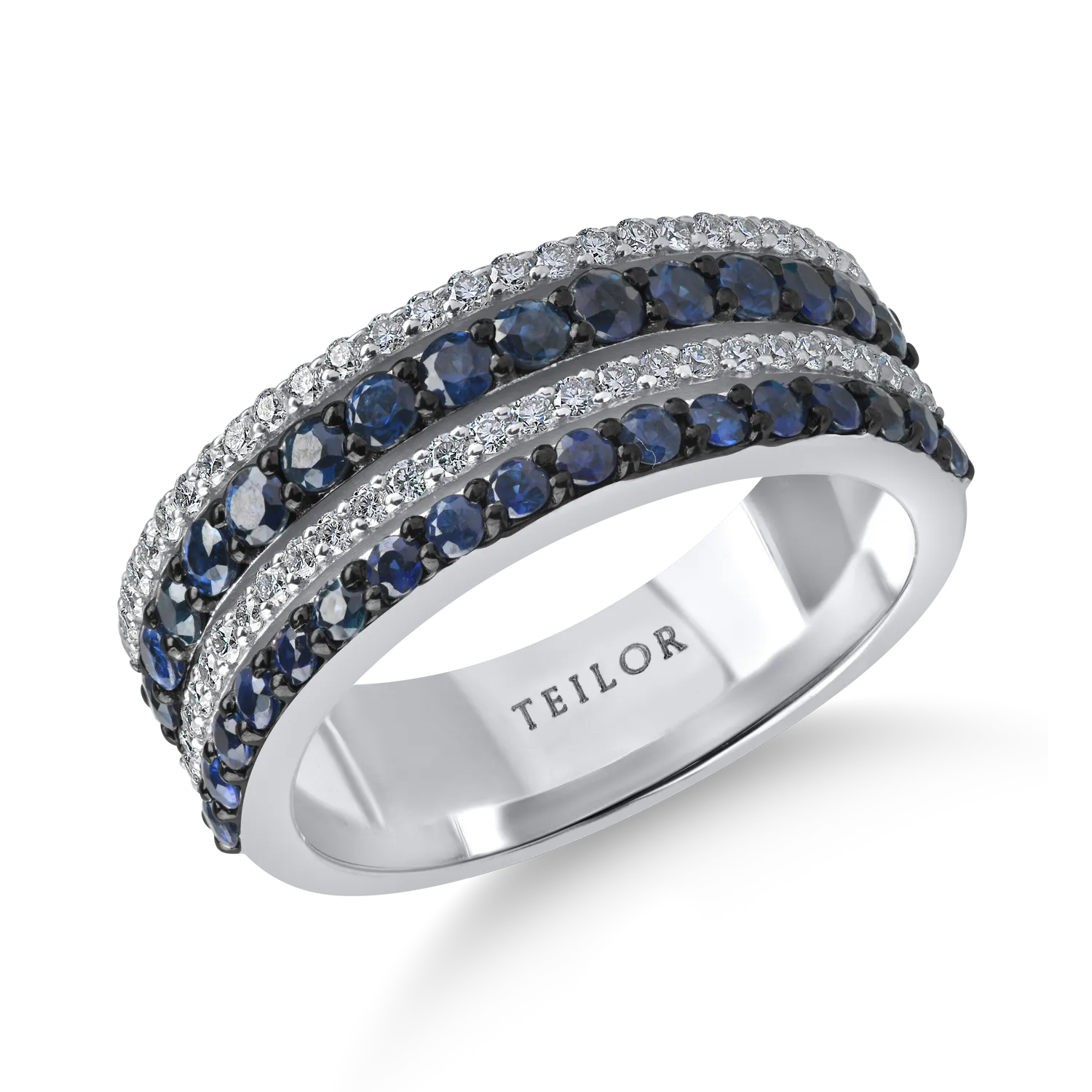 Inel din aur alb cu safire de 0.9ct si diamante microsetting de 0.3ct