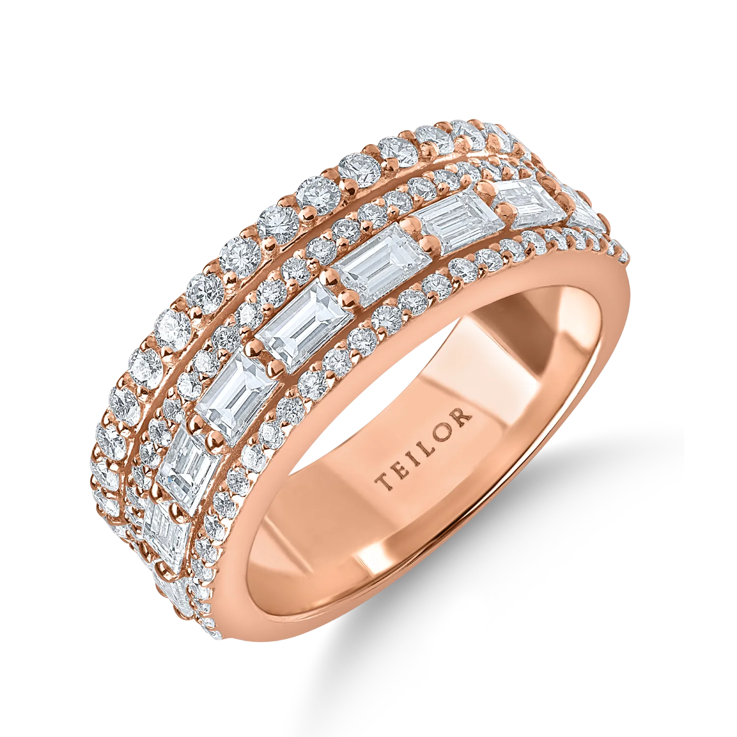 Teilor Inel din aur roz cu diamante microsetting baguette si round de 1.3ct