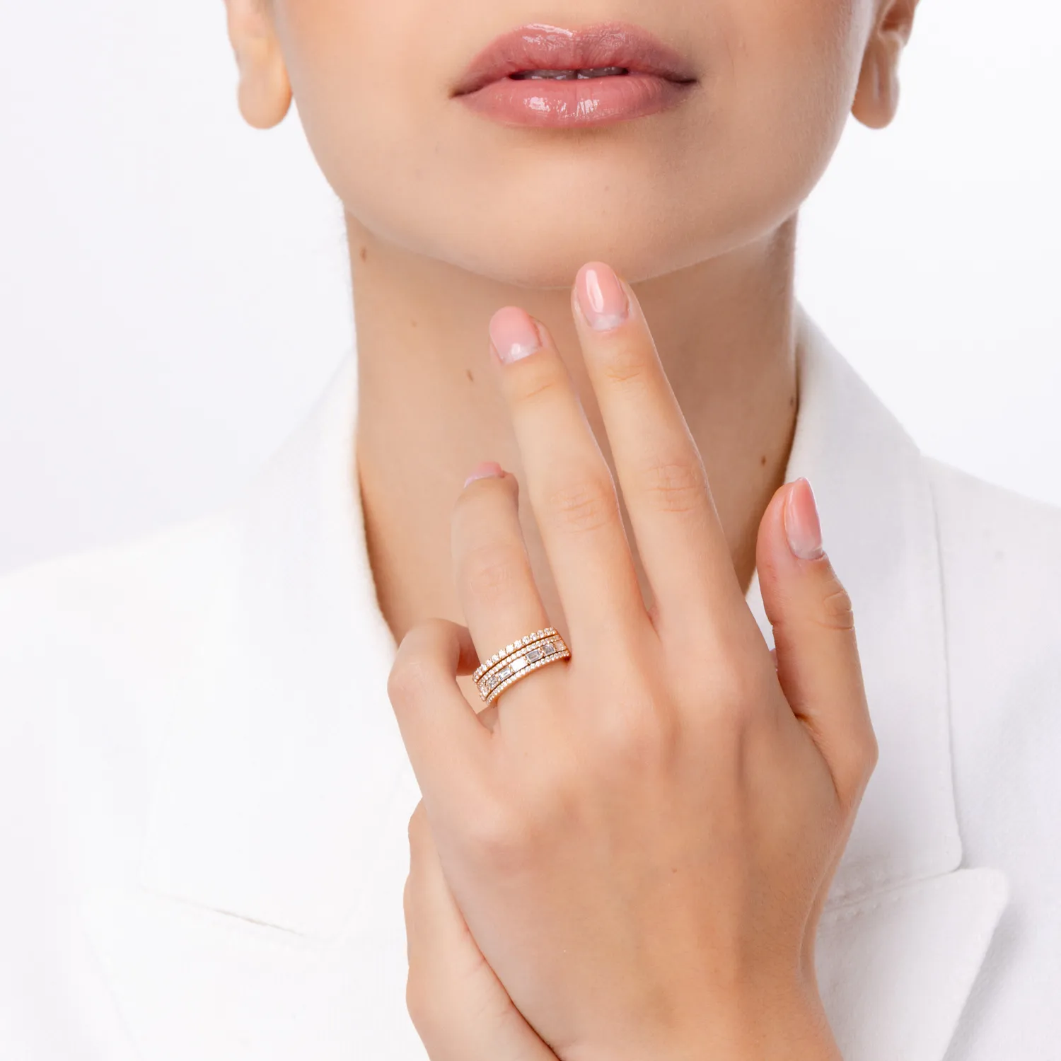 Inel din aur roz cu diamante microsetting baguette si round de 1.3ct